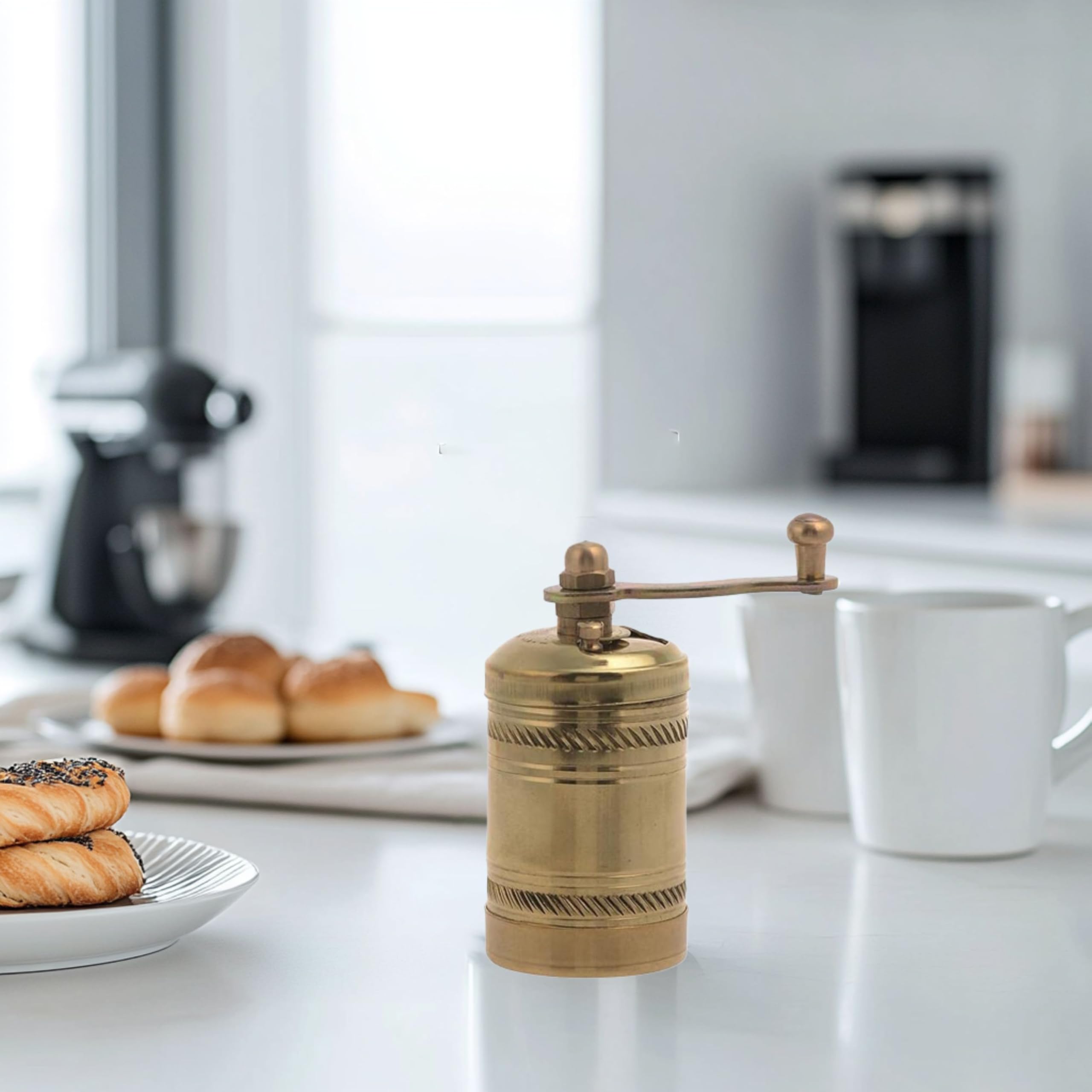 Premium Brass Manual Coffee Grinder - Hand Mill for Turkish, Greek & Arabic Coffee Beans, Spices, Pepper & Salt | Perfect for Home, Camping & Travel Brewing