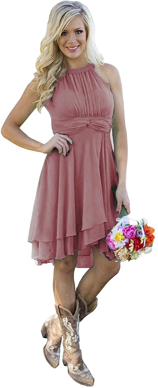 Eldecey Women's Short Bridesmaid Dresses - Halter Neck Chiffon A-Line Formal Gown for Weddings, Parties & Special Occasions