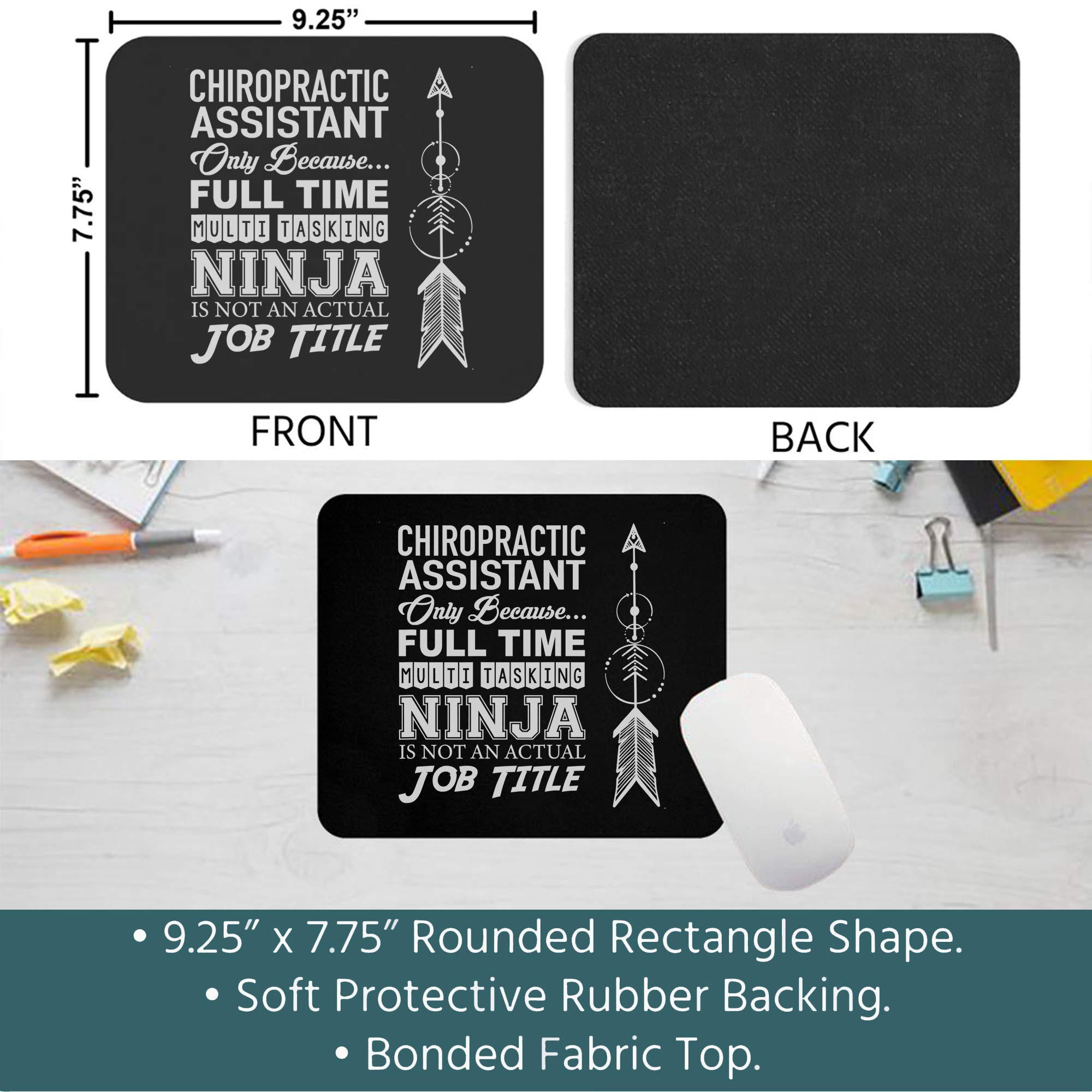 Funny Sarcastic Mouse Pad - Chiropractic Assistant Multi-Tasking Ninja Office Gift - Black Non-Slip Computer Mouse Mat for Desk Work & Gaming (Great for Office Humor & Stress Relief)