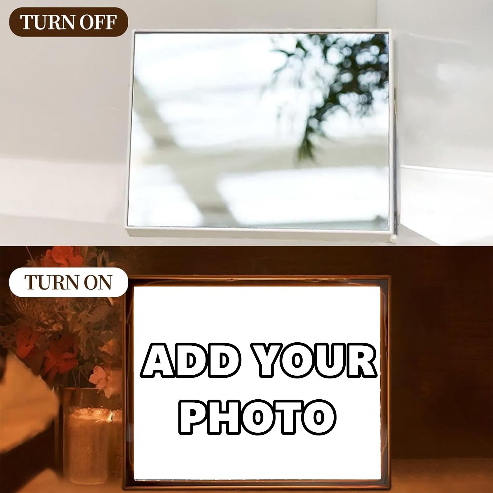 Personalized LED Photo Mirror Night Light - Custom Name & Picture Makeup Mirror Lamp for Mom - Perfect Mother's Day, Birthday & Home Decor Gift - Bedroom, Bathroom & Vanity Lighting