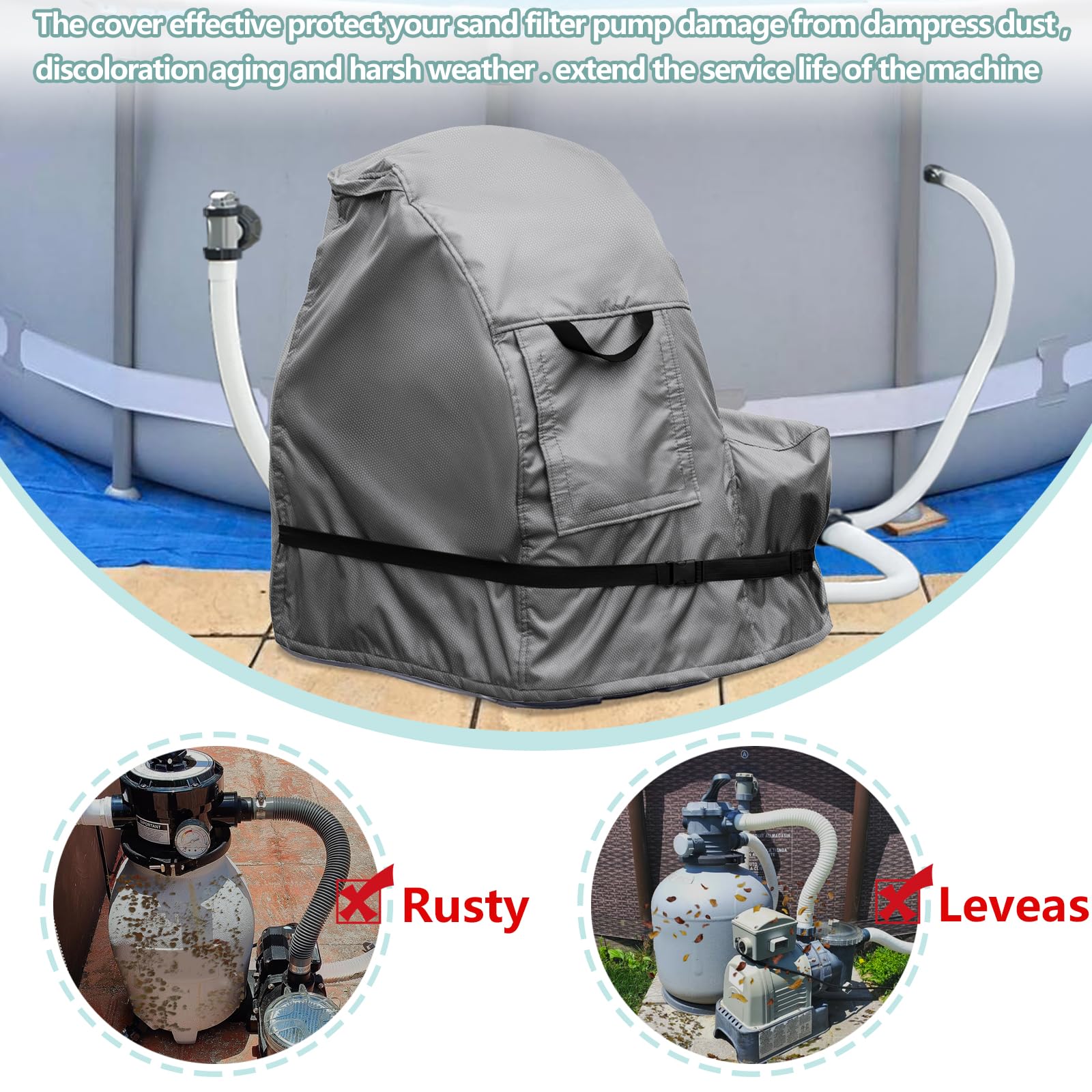okcool Waterproof Anti-UV Sand Filter Pump Cover - Universal Fit for Most Pool Sand Filters, Durable Winter Protection (Grey) | Ideal for Inground & Above Ground Pools, Hot Tubs, and Backyard Water Features