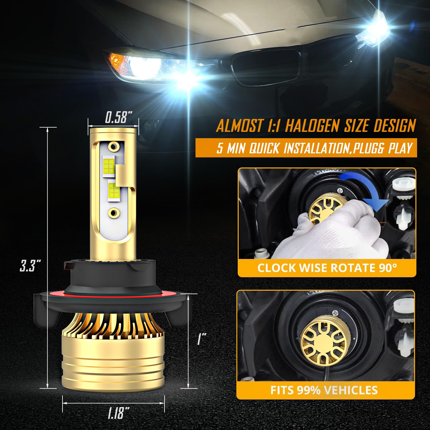 9008 H13 High & Low Beam + 9145 Fog Light Bulbs for Ford F150 F250 F350 (2004-2014) - 6000K White, 500% Brighter, Plug & Play - Pack of 4 - Perfect for Night Driving & Off-Road Adventures