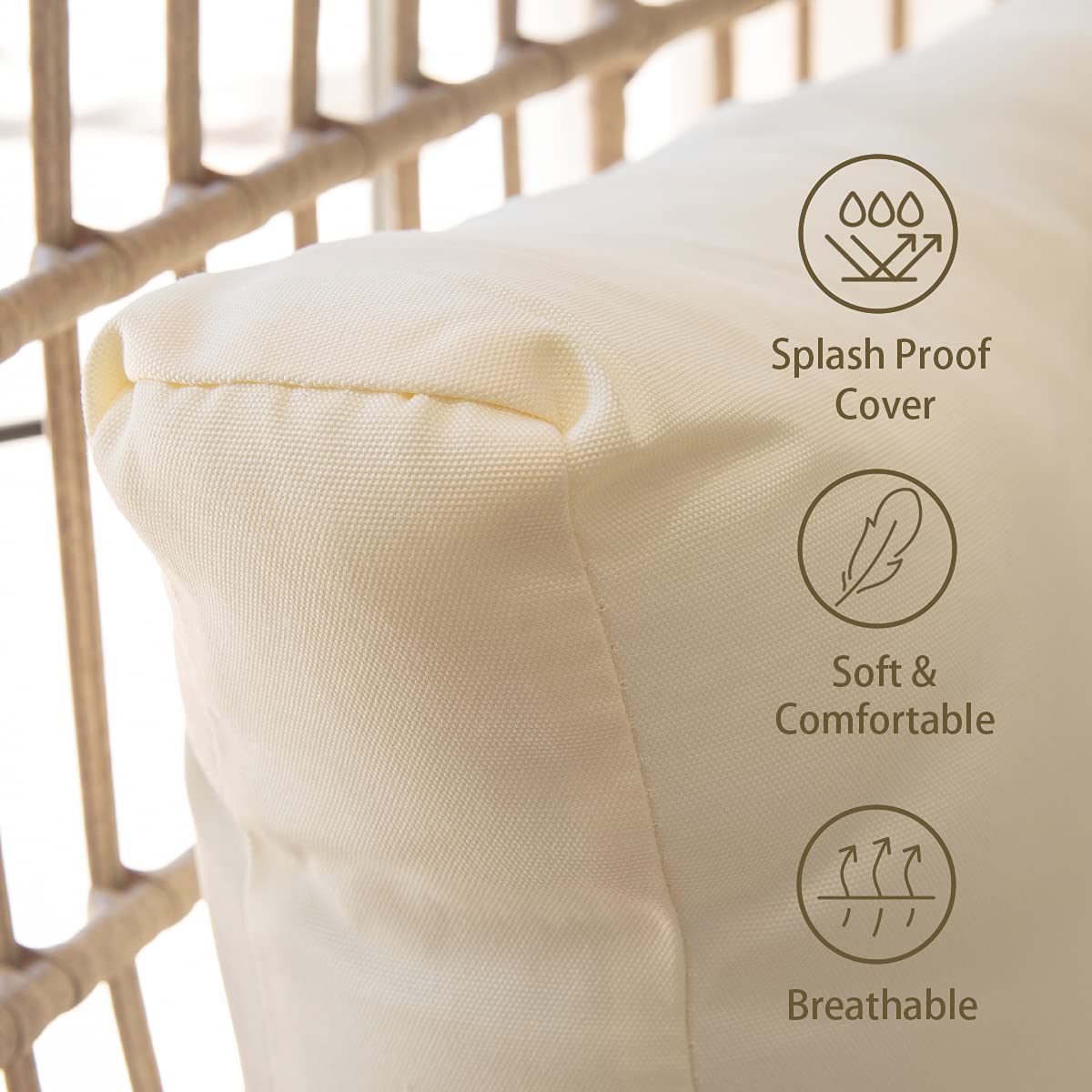 **Barton Oversized Egg Chair Cushion - Wicker Basket Chair with Canopy, Stationary Egg Seat for Patio, Outdoor Lounge, Garden, or Balcony - Beige**