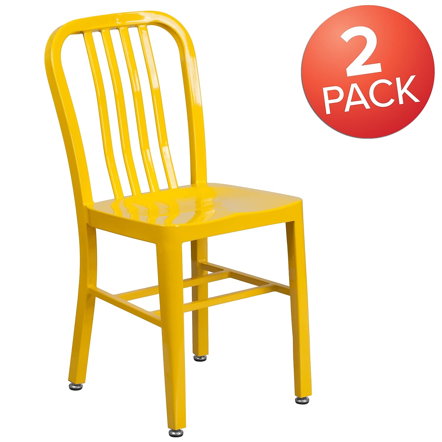 Flash Furniture Gael Commercial Grade 2-Pack Yellow Metal Stackable Chairs for Indoor & Outdoor Use - Perfect for Patio, Restaurant, Cafe, and Event Seating