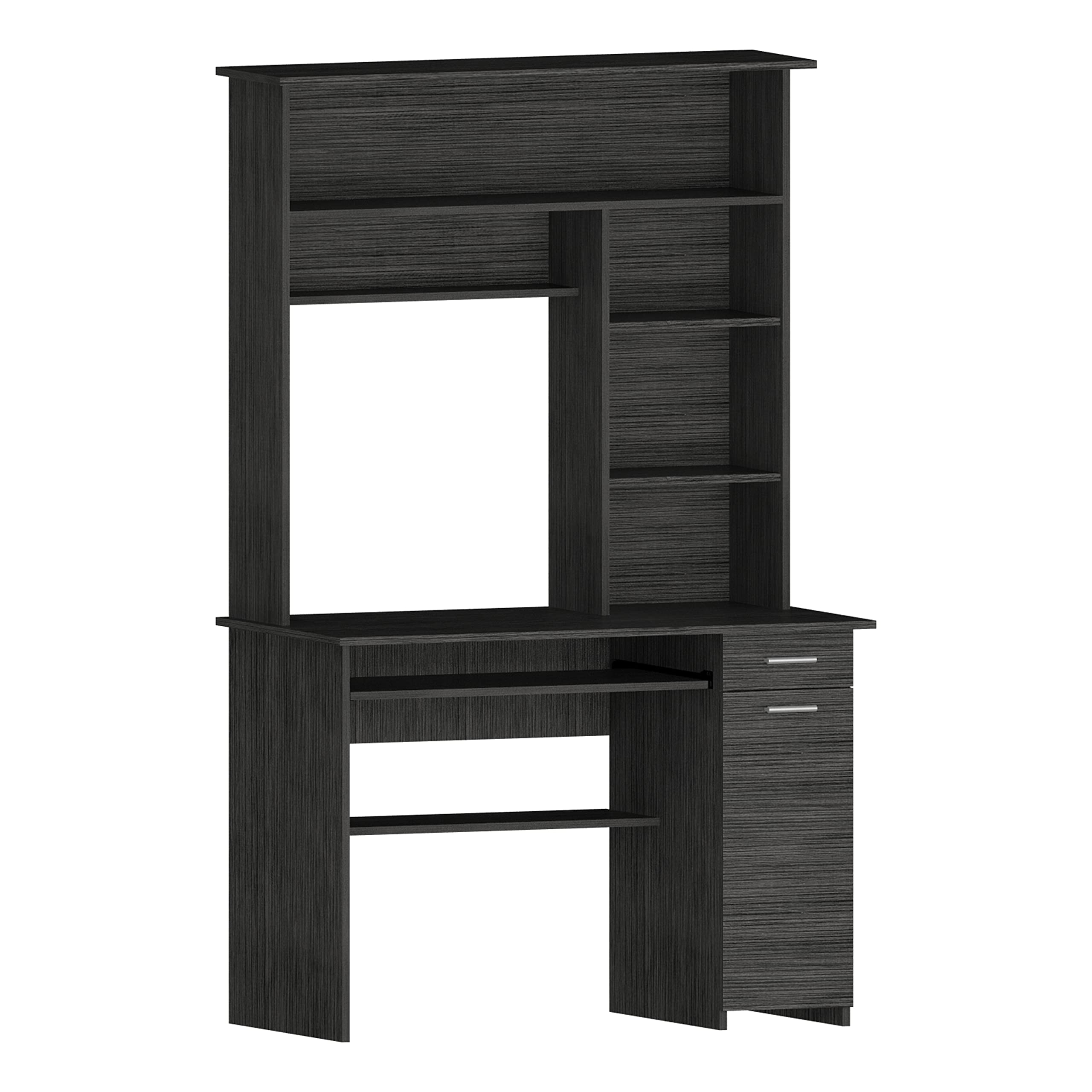 Weston 180 Two Computer Desk with Hutch - Retractable Keyboard Tray, Storage Drawer, CPU Stand & 6 Open Shelves in Smokey Oak Finish | Perfect for Home Office, Gaming Setup & Small Workspace
