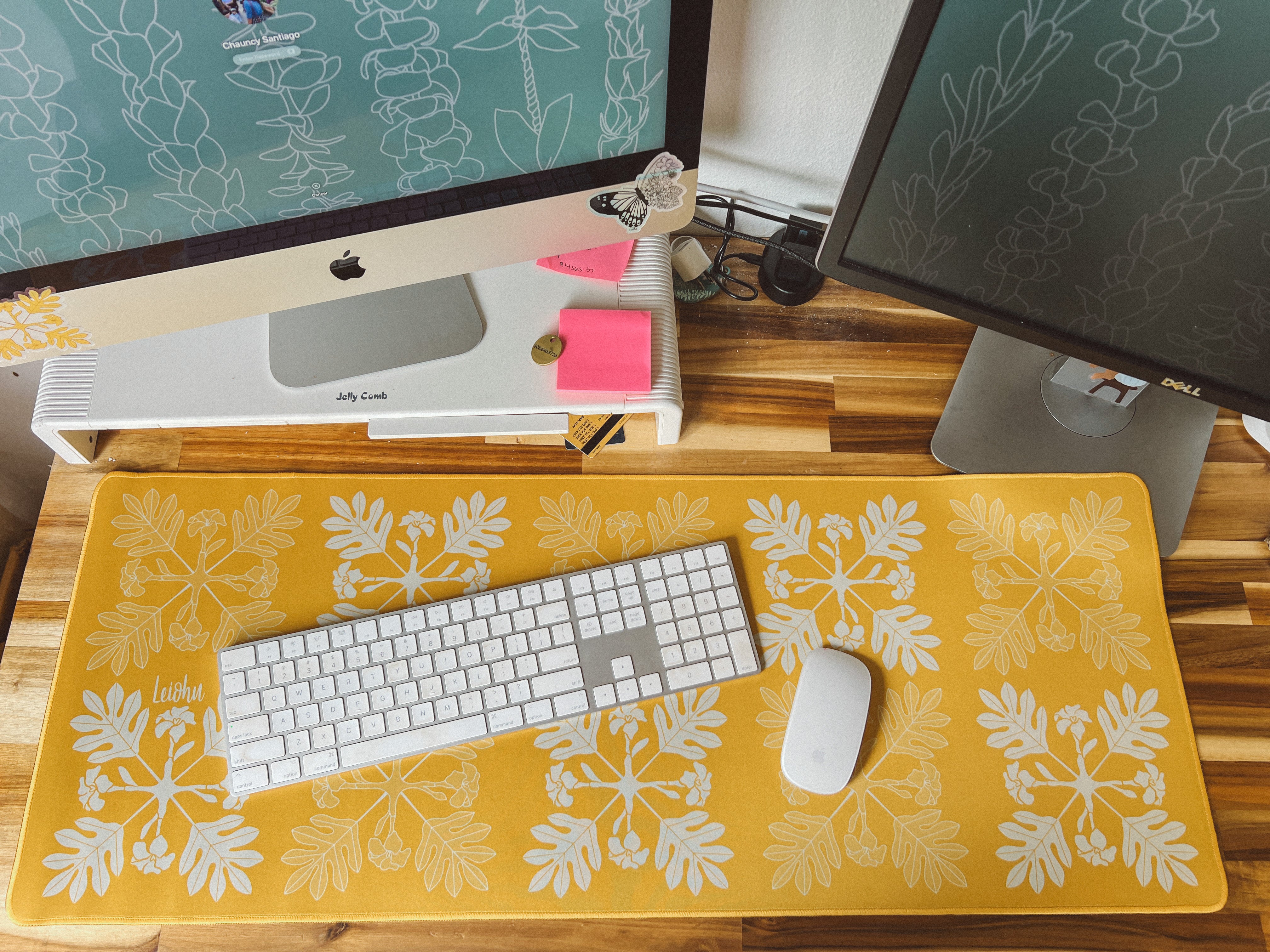 Premium Puakenikeni Quilted Desk Mat - Non-Slip Office Mouse Pad with Floral Design for Home & Office Workspace - Perfect for Laptops, Computers, and Writing Desks