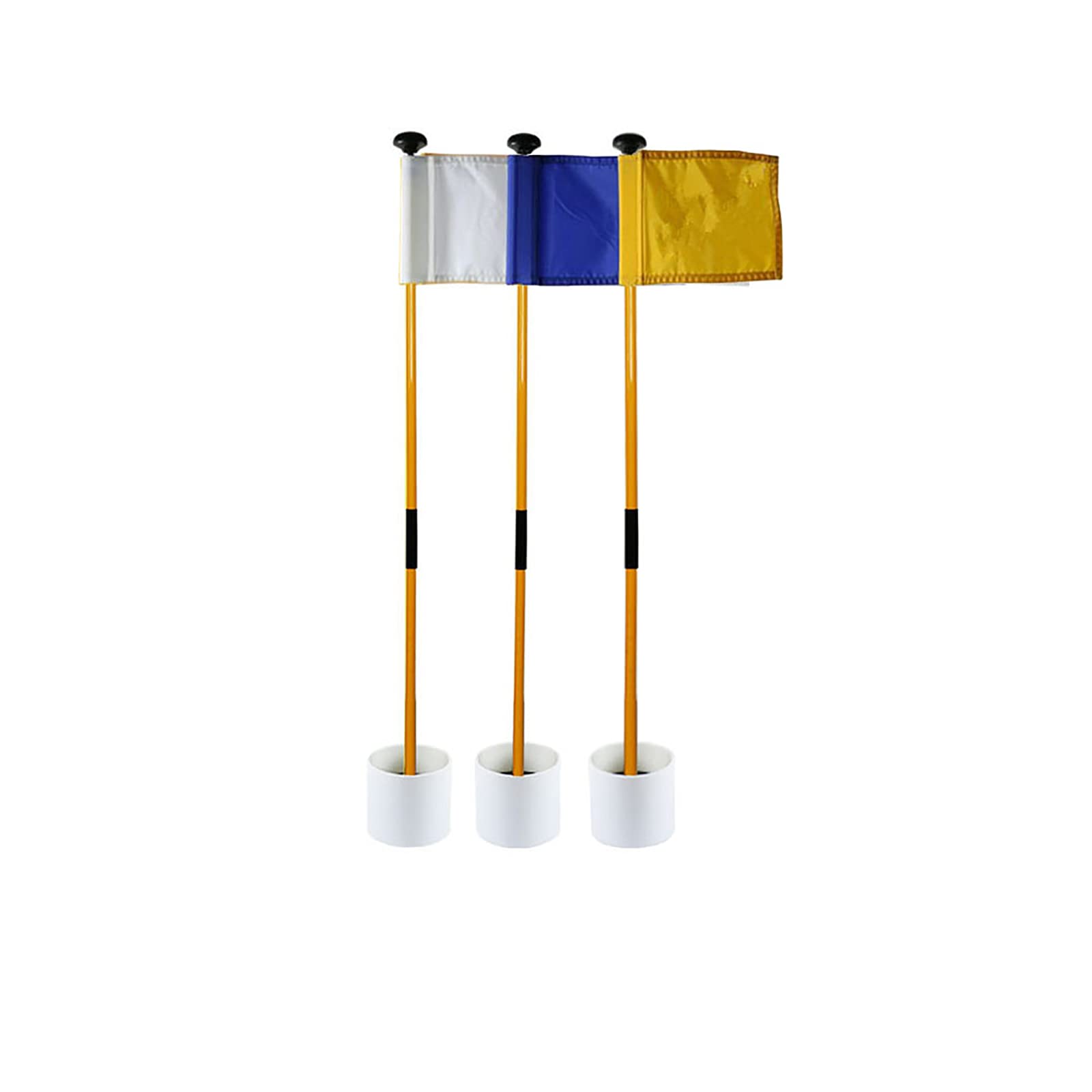 Premium Golf Flagsticks Set - 3 Mini Golf Flags with Holes, Putting Green Poles & Cups in Yellow, White & Blue | Perfect for Backyard Practice, Indoor Training & Mini Golf Courses