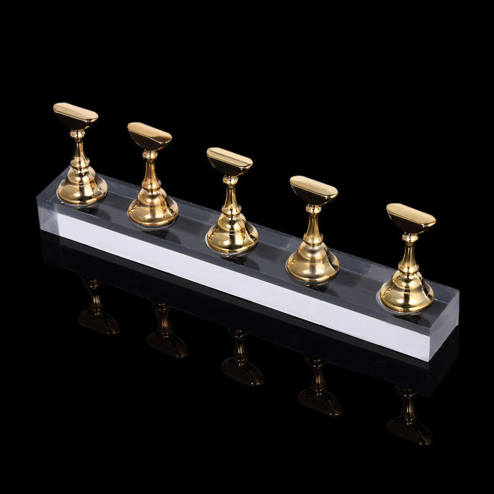 OWLEEN Magnetic Acrylic Manicure Practice Hand - Professional Nail Training Stand for Nail Tech Students, Gold Nail Tips Display with Stable Base | Perfect for Salon Practice, Nail Art Demonstrations & Home Nail Care