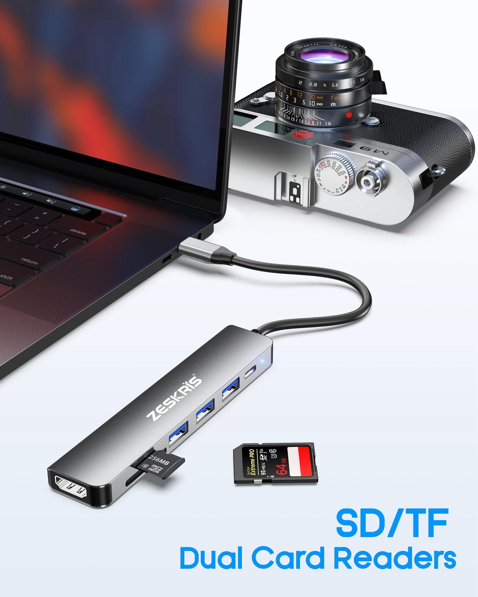 7-in-1 USB C Hub with 4K HDMI, 100W PD Charging, 3 USB-A Ports, SD/TF Card Reader - Compatible with MacBook Pro/Air, iPad Pro, iMac, iPhone 15 Pro/Pro Max, XPS, Thinkpad - Perfect for Work, Travel & Home Office Connectivity