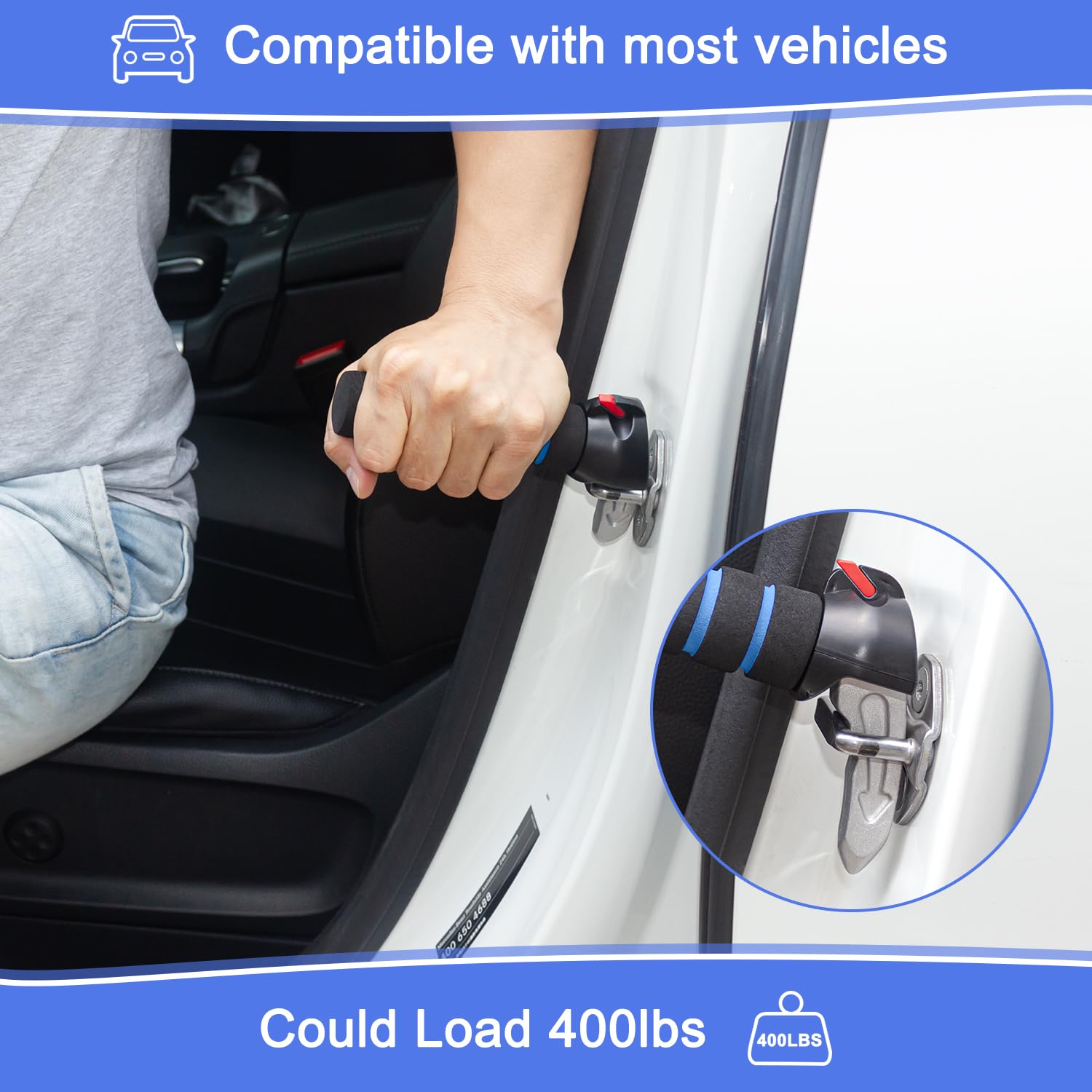 2 Pack 3-in-1 Car Handle Assist for Seniors & Handicapped - Car Door Support Handle with Window Breaker & Seatbelt Cutter, Multifunction Car Door Latch Handle for Elderly Safety and Accessibility in Cars, SUVs, and Trucks