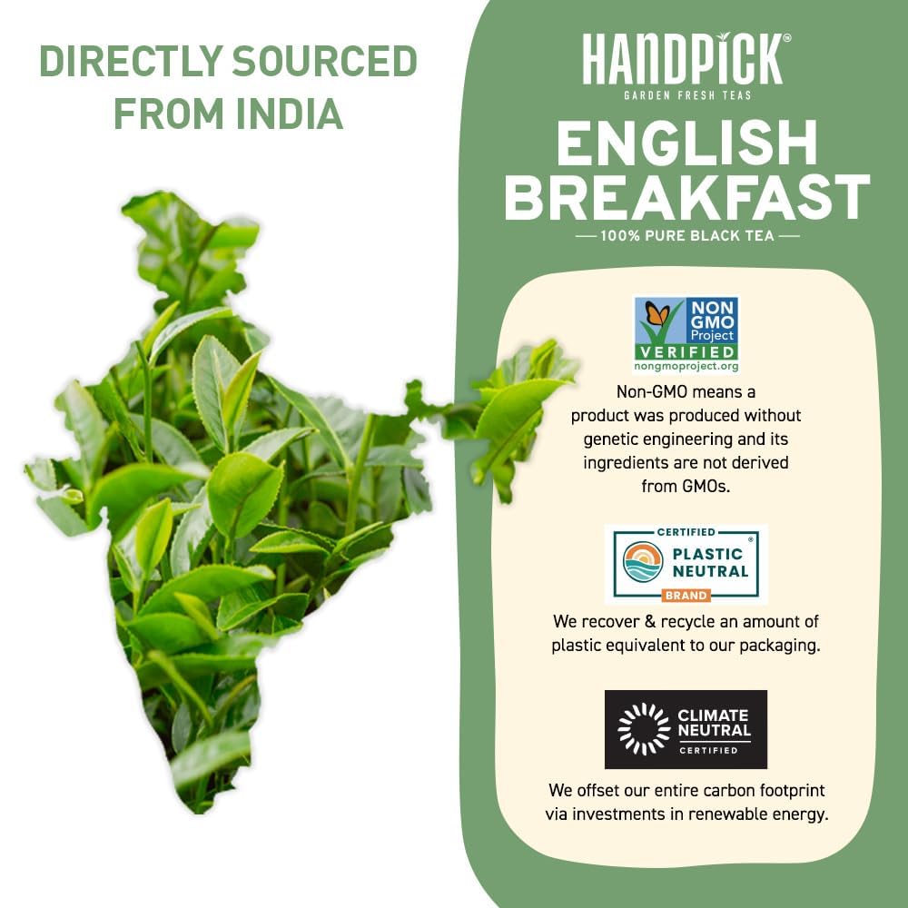 Premium Organic English Breakfast Black Tea Bags - 100 Count | USDA Certified, Non-GMO, High Caffeine | Strong Robust Flavor for Morning Boost | Eco-Friendly Tea Bags for Hot Brew, Iced Tea & Kombucha Making | Perfect for Home, Office or Gifting