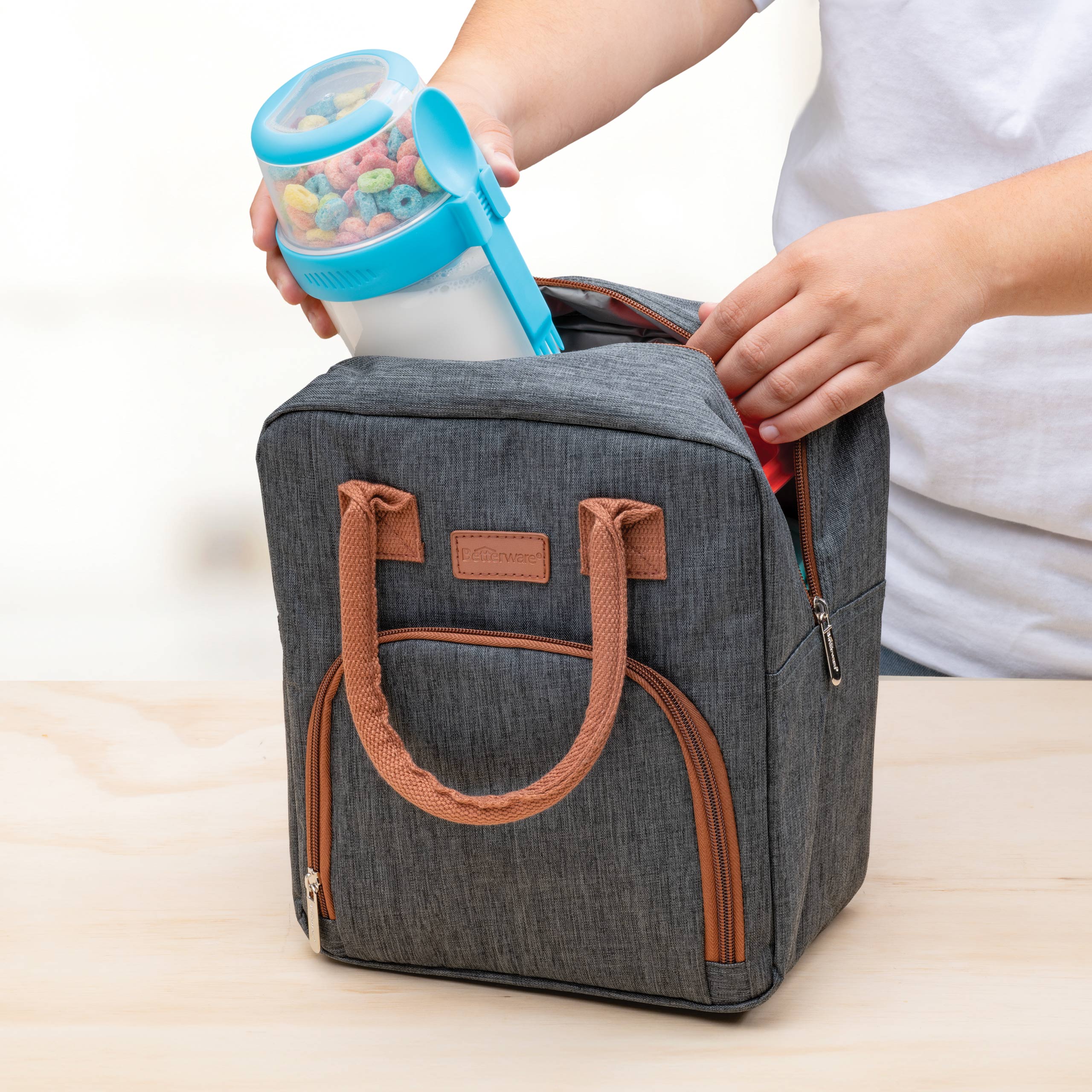 Insulated Grey Lunch Bag for Work, School & Picnics - Leakproof & Durable Cooler Lunch Box for Adults & Kids - Perfect for Office, Outdoor & Travel