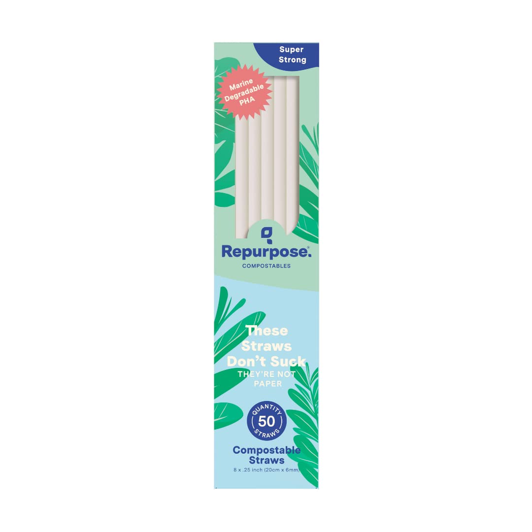 Eco-Friendly Compostable Straws 50-Pack | Plant-Based, Marine Degradable, Biodegradable Drinking Straws | Perfect for Parties, Restaurants & Sustainable Living