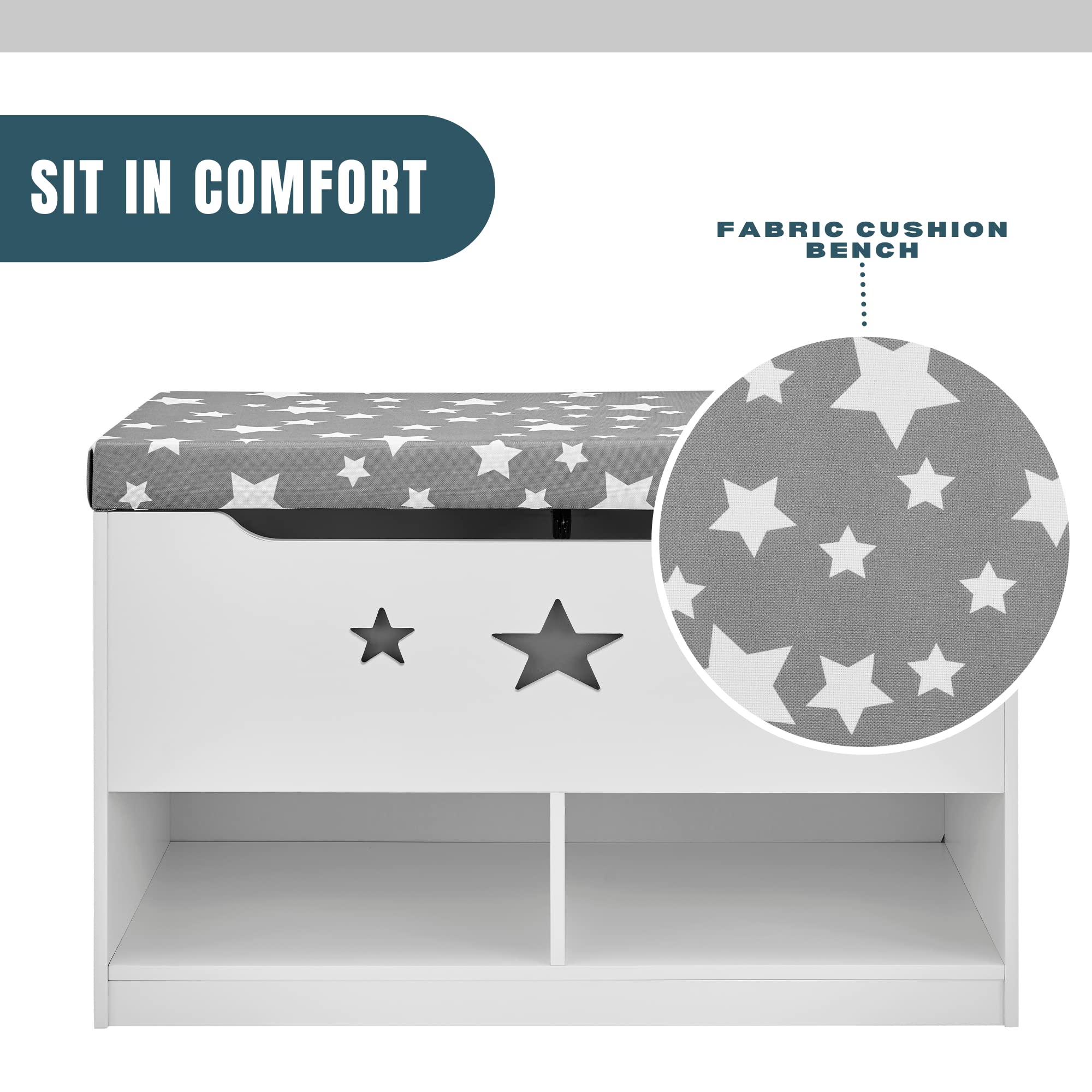 Gray & White Kids Toy Storage Bench with Cushion Seat - Multi-Functional Organizer for Toys, Shoes & Books - Perfect for Bedroom, Playroom & Nursery Organization