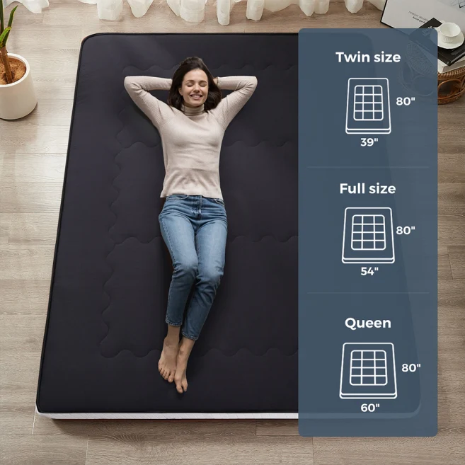 MAXYOYO Padded Japanese Floor Mattress - Black Foldable Roll Up Futon for Bedroom, Guest Room & Travel | Comfortable Floor Sleeping Mat for Adults & Kids