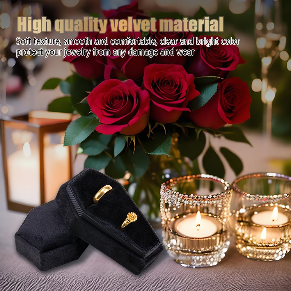 1Pcs Velvet Coffin Ring Box - Gothic Jewelry Display Case Holder for Rings, Necklaces, Earrings - Perfect for Wedding Decor, Halloween Keepsake & Gothic Home Decor