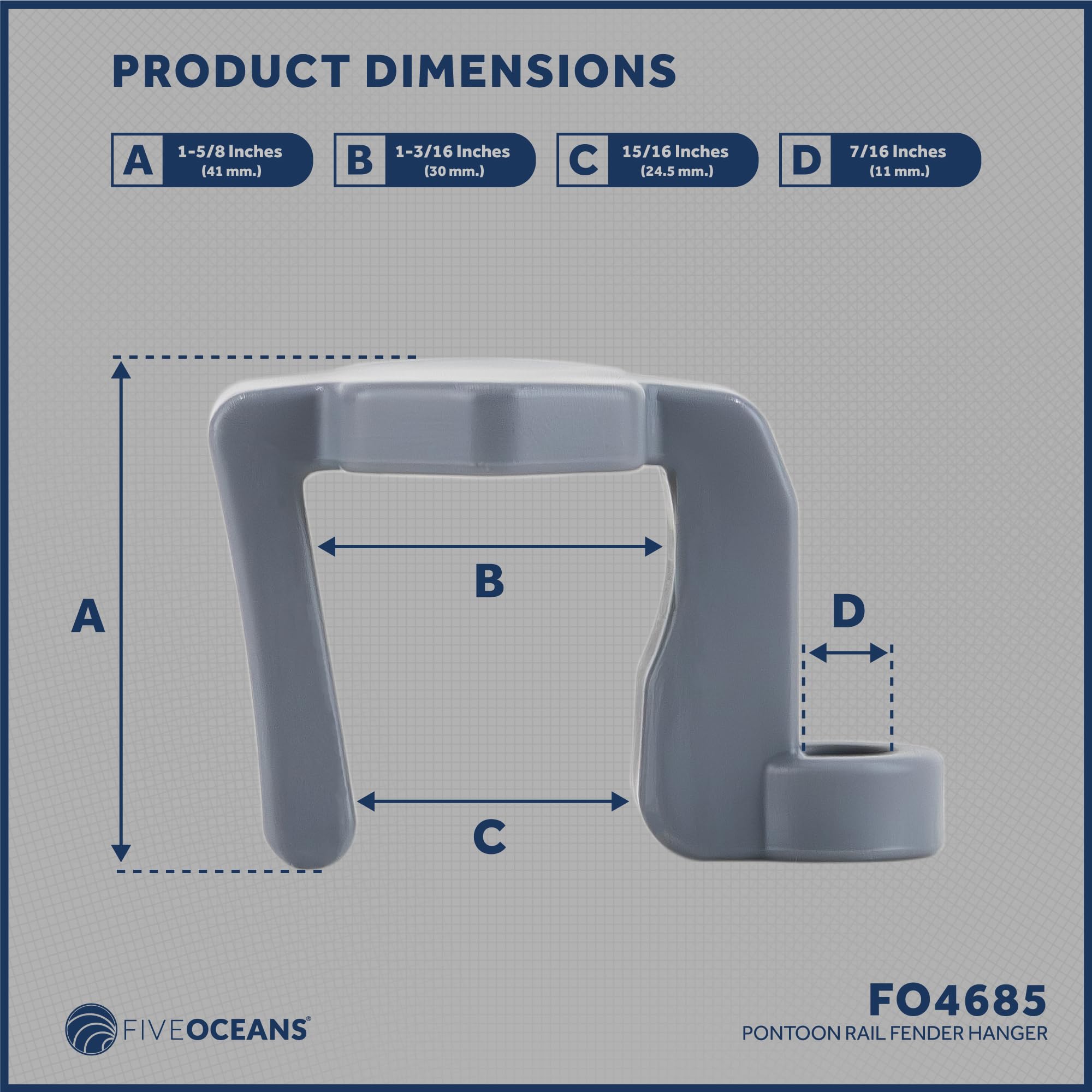 Five Oceans Boat Fender Clips - 4 Pack Heavy Duty Pontoon Boat Rail Fender Hangers for Bumpers, Square Rail Boat Fender Holders - Perfect for Dock Protection & Marine Safety (FO4685)