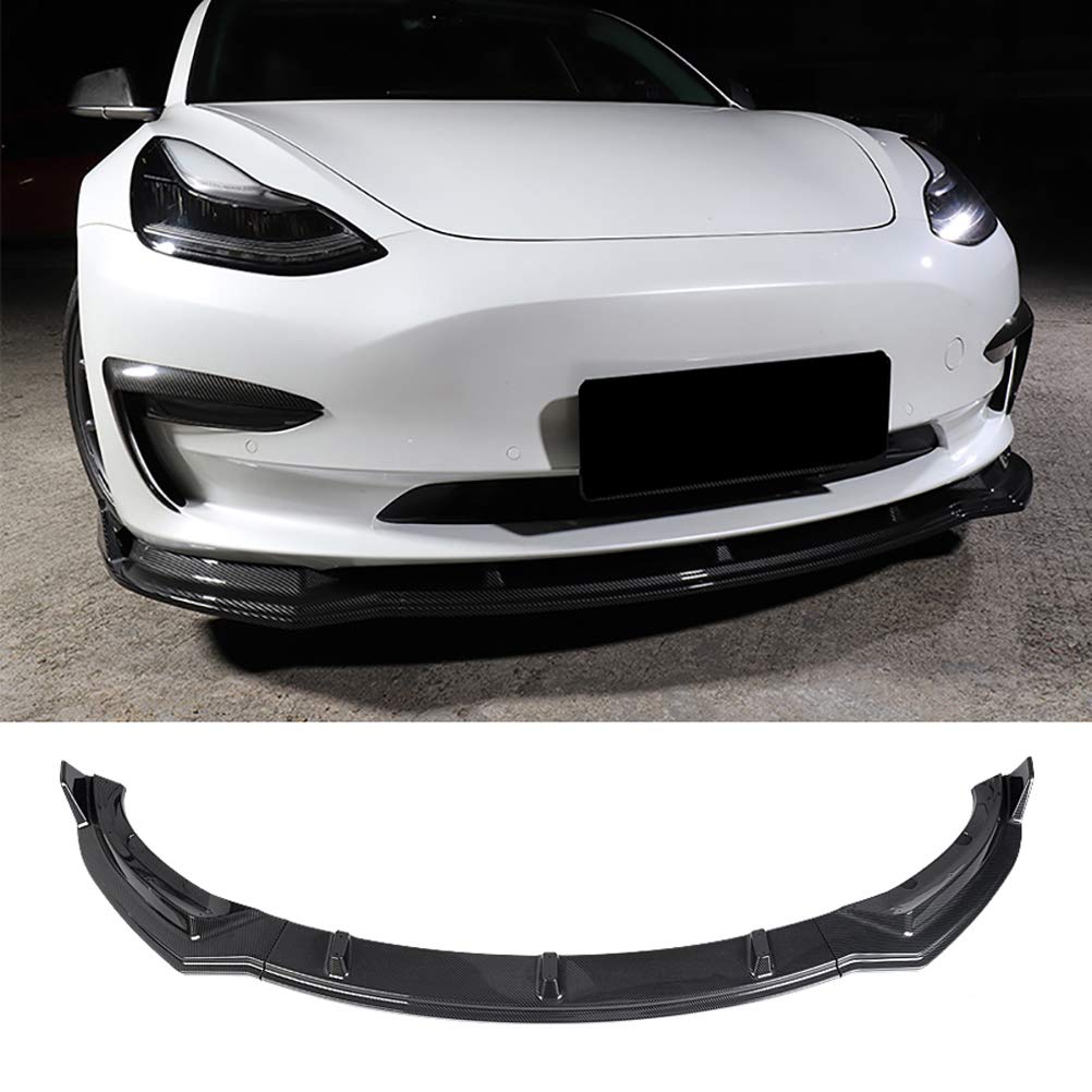 NINTE ABS Painted Carbon Fiber Front Bumper Lip Spoiler for 2016-2022 Tesla Model 3 (3-Piece Set) - Enhance Style & Aerodynamics for Sporty Look