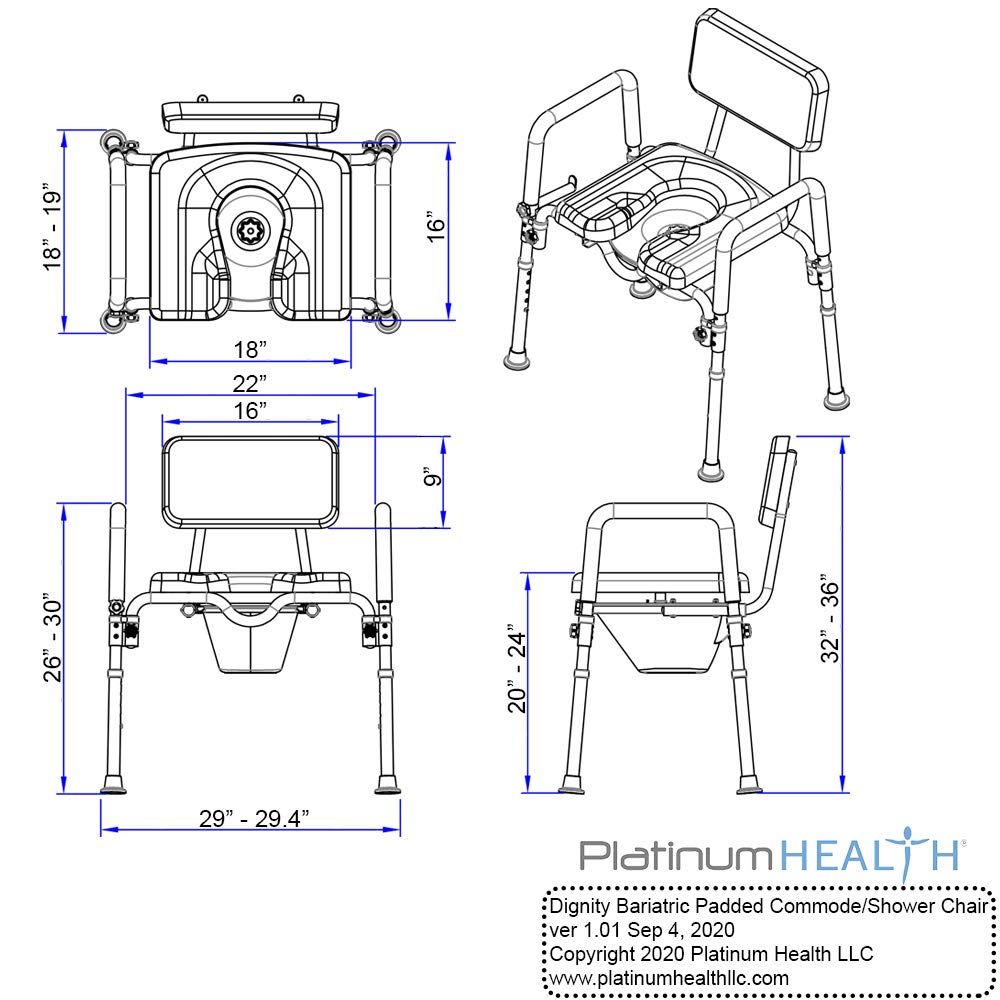 Dignity Ultra-Premium Padded Bariatric Extra Large Commode Shower Chair - 600lb Weight Capacity, Adjustable Height with Padded Arms & Back - 3-in-1 Heavy Duty Toilet Safety Chair for Elderly & Disabled - Ideal for Bathroom Safety, Post-Surgery Recovery & Home Care Use