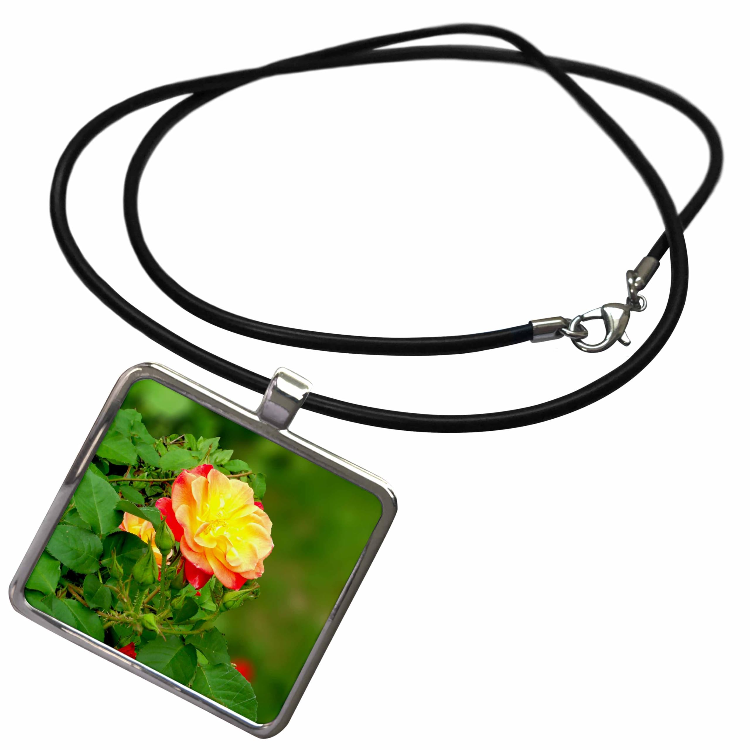 3dRose Floral Photography Necklace - Stunning Yellow Joseph's Coat Rose Pendant, Rectangle Jewelry for Women | Perfect Gift for Mother's Day, Birthday & Anniversary