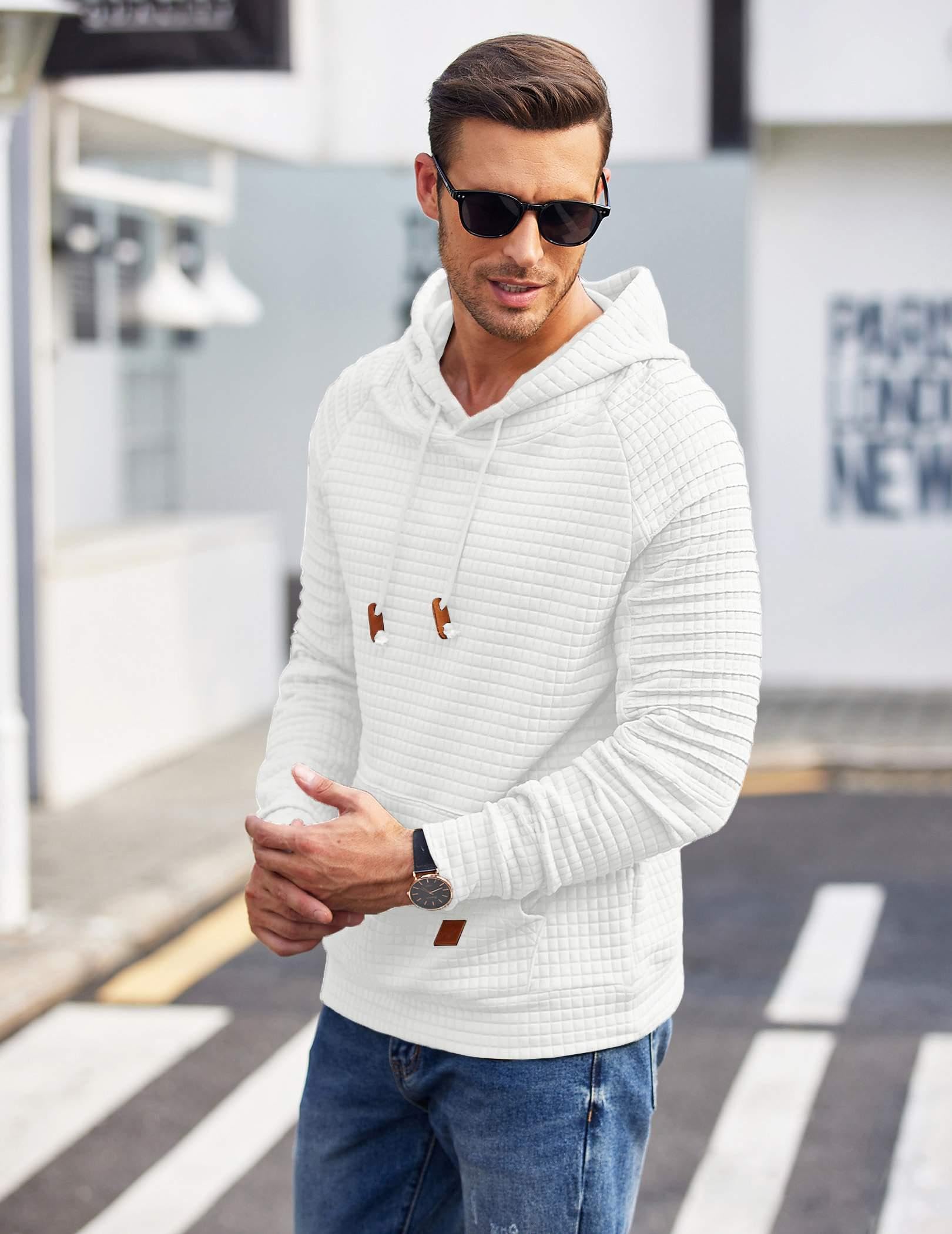 COOFANDY Men's Casual Long Sleeve Hooded Sweatshirt with Kangaroo Pocket | Waffle Knit Pullover Hoodie for Everyday Wear | Perfect for Outdoor Activities, Lounging & Street Style Fashion
