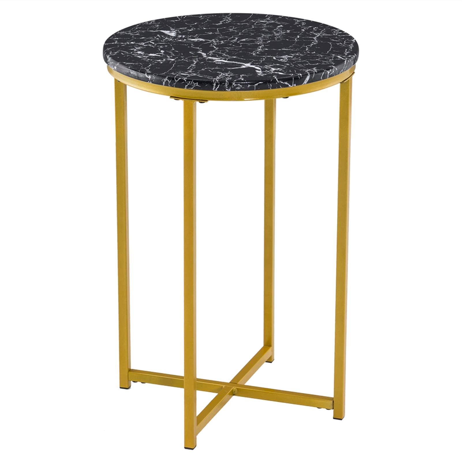 YKAMM 40x40x60cm Black Marble Round Edge Coffee Table - Modern Side Table, End Table for Living Room, Bedroom & Office Decor