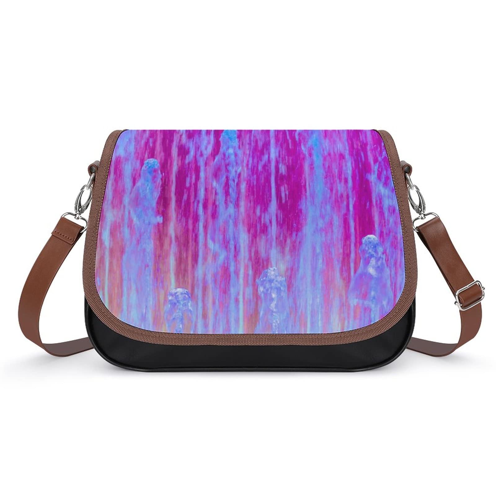 Women's Leather Crossbody Bag - Printed Ink Splatter Purple Satchel Shoulder Messenger Purse for Casual Outings, Travel & Daily Use