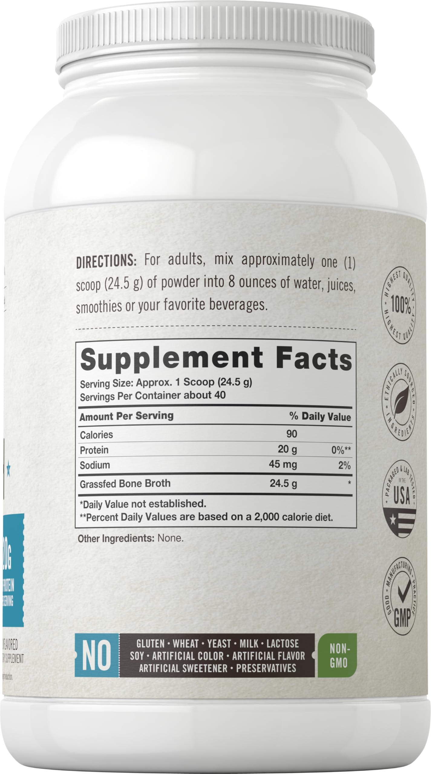 Carlyle Grass Fed Bone Broth Protein Powder - 35.2oz (2.2lb) | 20g Collagen Protein per Serving | Pasture Raised, Grain Free, Non-GMO & Gluten Free Supplement | Supports Muscle Recovery & Gut Health | Ideal for Keto, Paleo & Post-Workout Nutrition