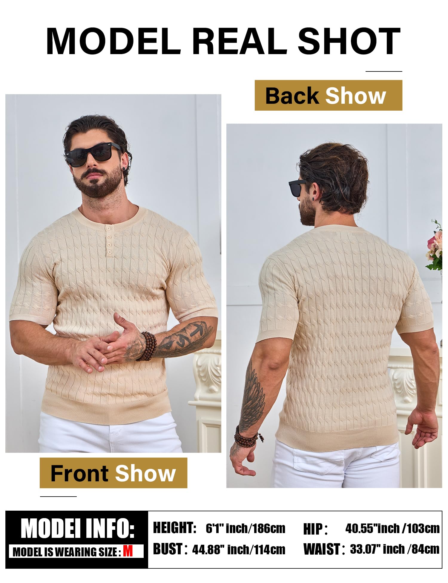 Men's Knit Polo Shirts - Short Sleeve Textured Henley Shirt | Breathable Knitted T-Shirt for Casual & Golf Wear | Lightweight Summer Top for Work, Travel & Outdoor Activities