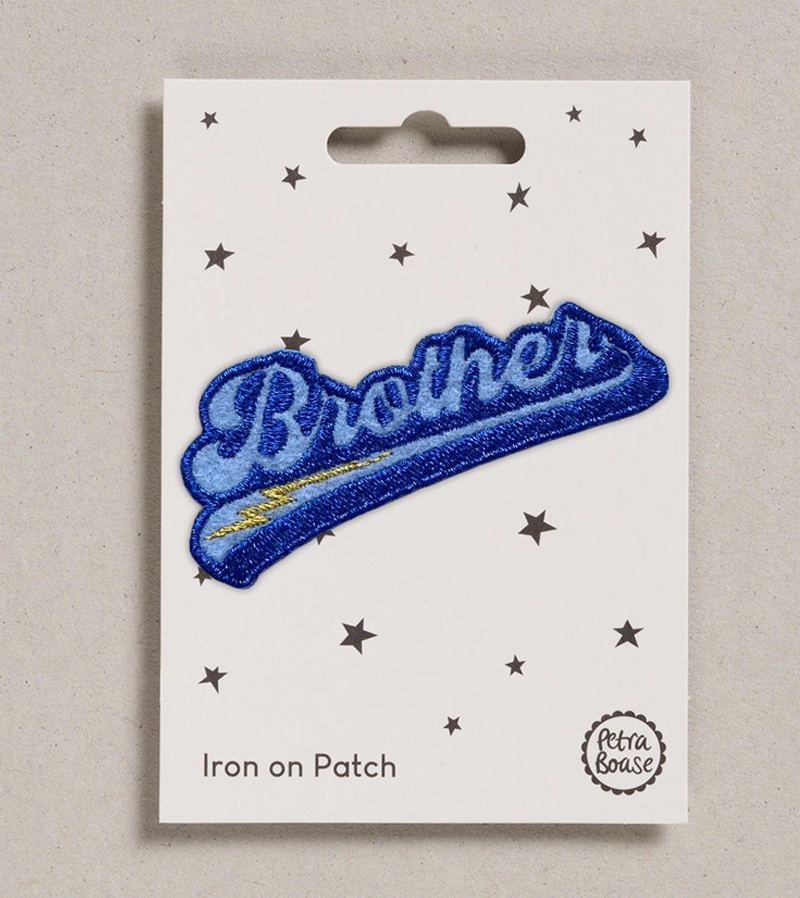 Brother Iron On Patch by Petra Boase - Custom Embroidered Applique for Jackets, Bags & DIY Crafts - Perfect for Siblings, Family Bonding & Personalized Gifts