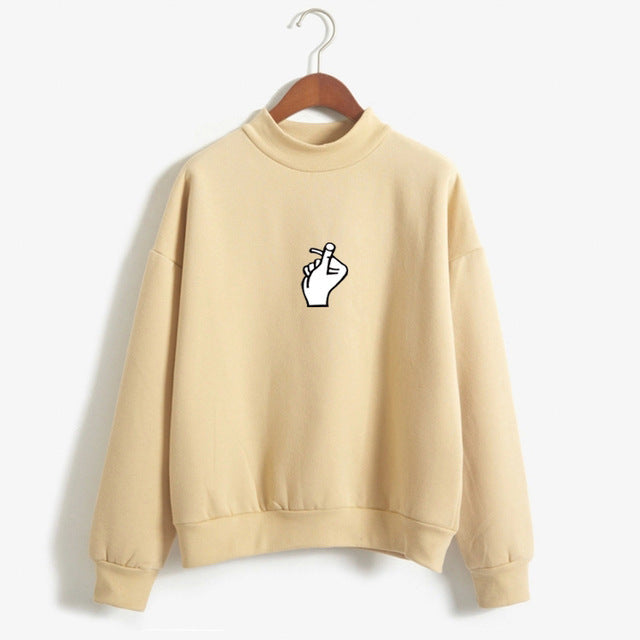 Trendy Korean Ulzzang Women's Plush Sweater with Love Finger Heart Gesture - Soft & Cozy Winter Pullover for Casual Outfits & Street Style Fashion