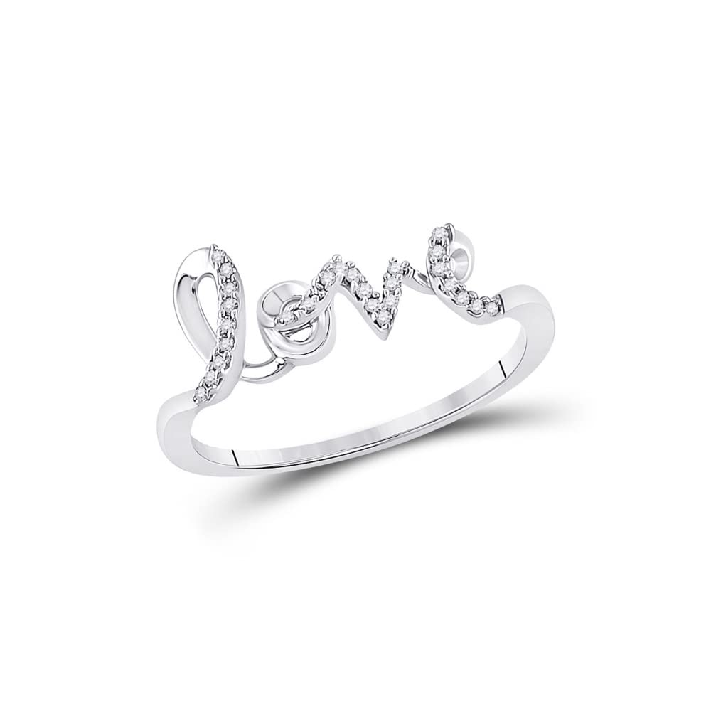 10K White Gold Women's Round Diamond Love Band Ring - 1/12 CTTW - Perfect for Anniversaries, Engagements & Everyday Elegance