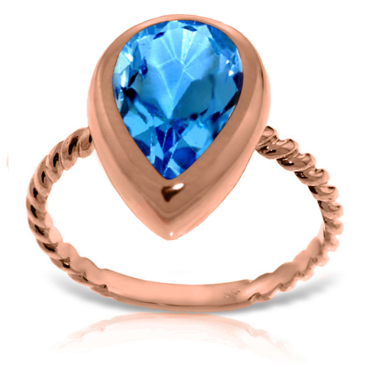 14K Solid Rose Gold Pear Shape Natural Blue Topaz Ring - Elegant GG 5476 Jewelry for Women, Perfect for Engagement, Wedding & Special Occasions