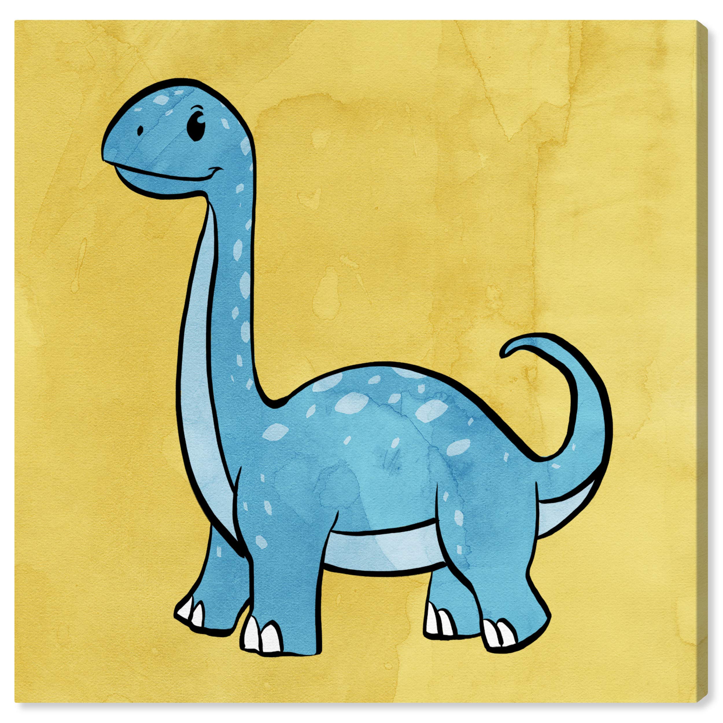 Oliver Gal Artist Co. 'Itty Bitty Dino' Animal Wall Art Canvas Print - 24x24 Inch Blue & Yellow Dinosaur Painting - Modern Home Decor for Nursery, Kids Room & Office Wall Art