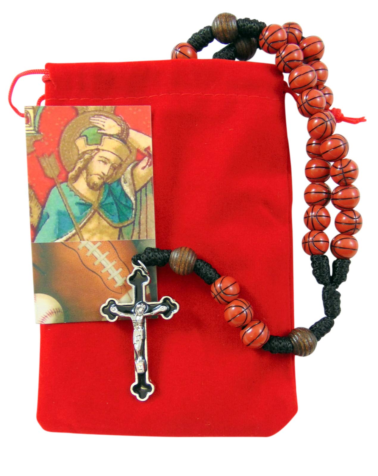 Westmon Works Basketball Rosary Gift Set - St. Sebastian Prayer Card & Pouch - Perfect for Athletes, Coaches & Sports Enthusiasts - Game Day Gifts & Religious Keepsakes