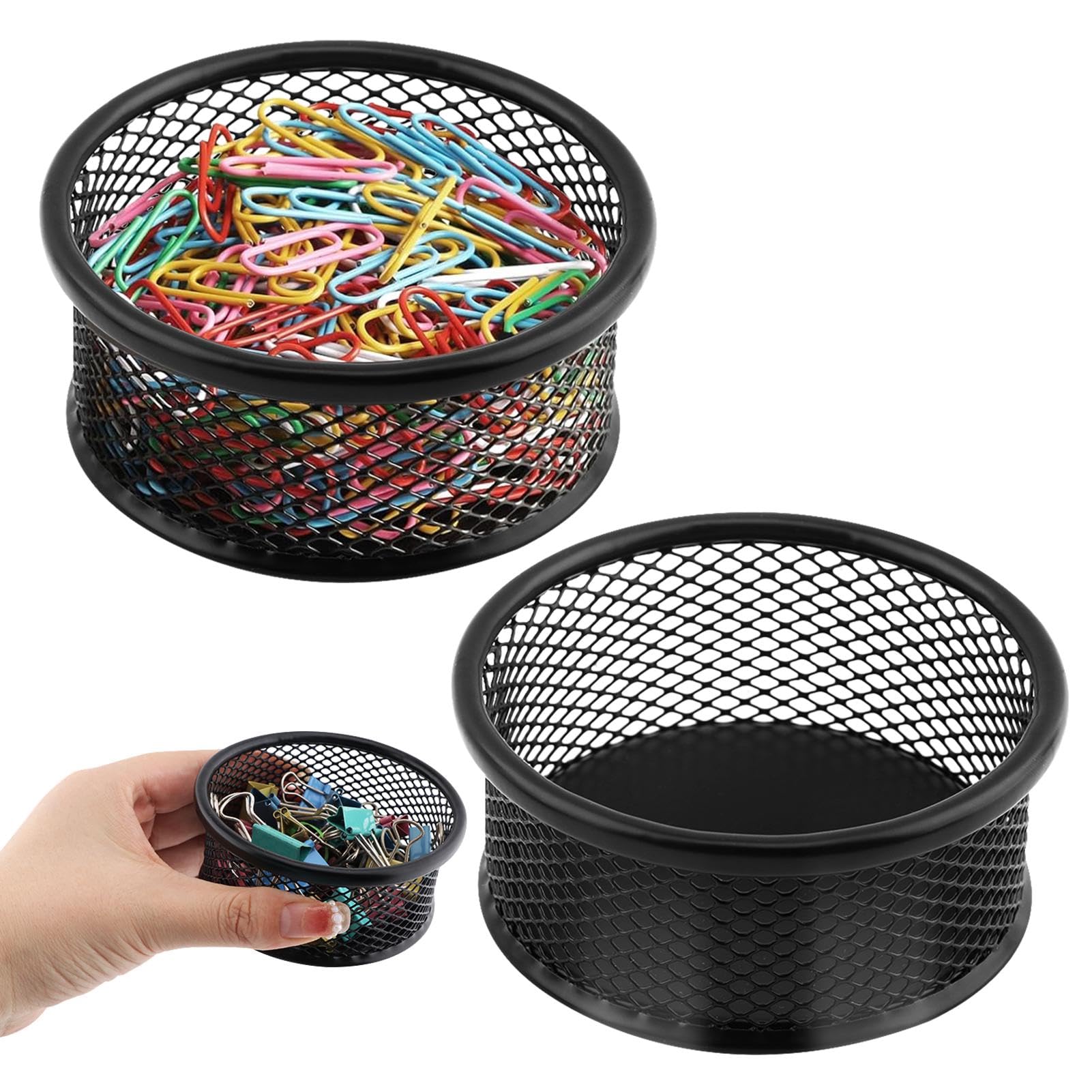 LOQJSS 2-Pack Mesh Metal Paper Clip Holder & Organizer - Stylish Wire Mesh Desktop Dispenser for Office Supplies, Binder Clips, and Stationery (Perfect for Home Office, School, and Workspace Organization)