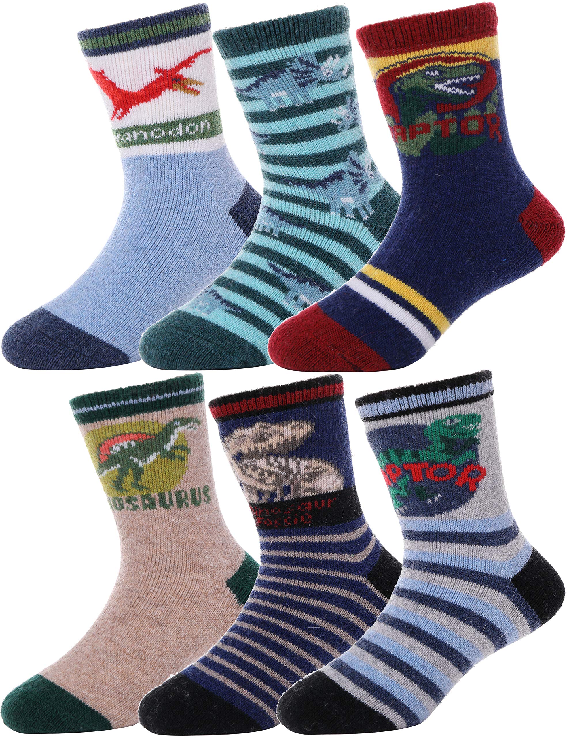 EBMORE Kids Merino Wool Socks for Toddlers - 6 Pairs Warm Thermal Winter Boot Socks for Boys & Girls, Soft & Cozy Hiking Crew Socks - Perfect for Outdoor Adventures, School & Cold Weather