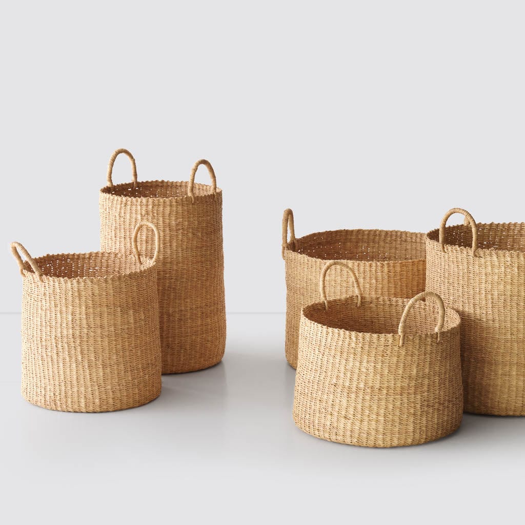 Handwoven Bolga Tall Basket - Natural African Storage Basket for Home Decor, Laundry, or Picnic - Perfect for Organizing Blankets, Toys, and More