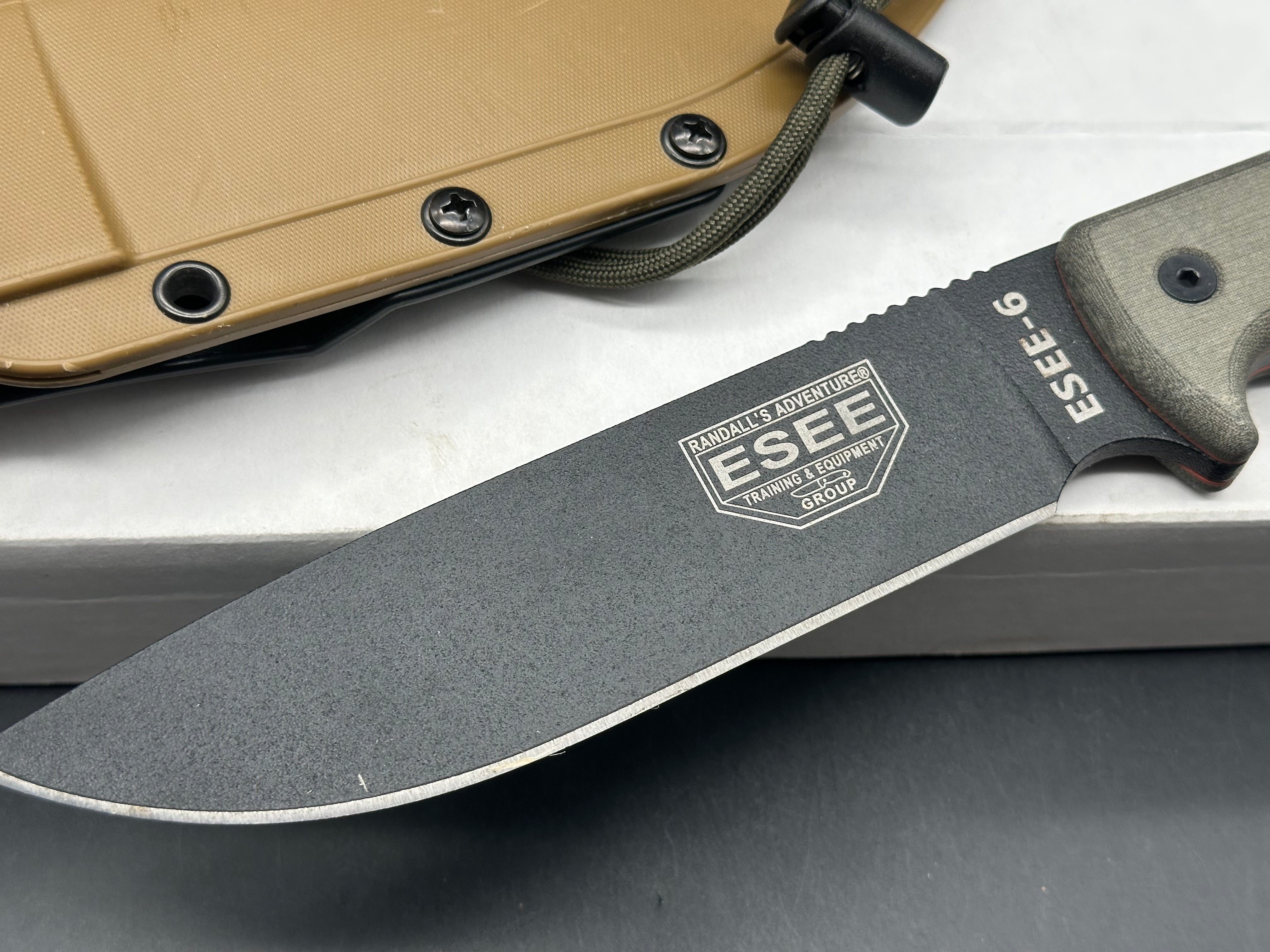 ESEE 6P Survival Knife with Coyote Brown Sheath - 6.5 Inch Plain Edge Fixed Blade for Outdoor Camping, Hunting & Bushcraft