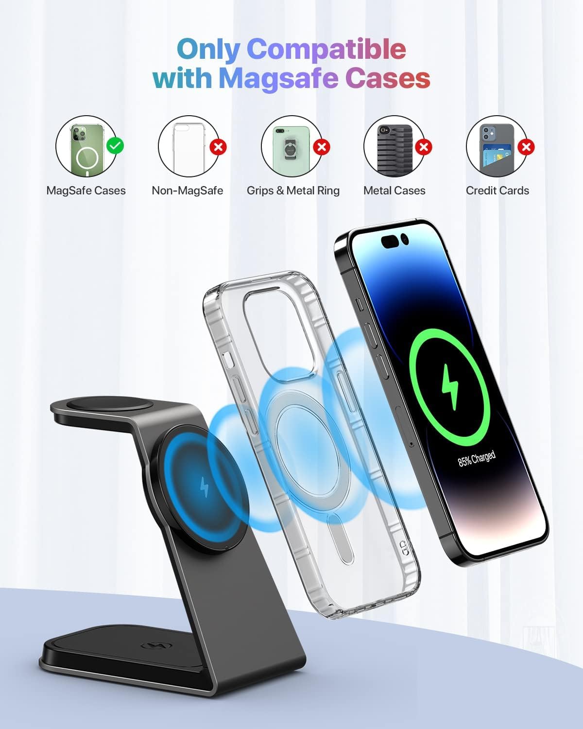 3 in 1 Magnetic Wireless Charging Station - 15W Fast Charging Aluminum Alloy Stand for iPhone 16/15/14/13 Series, Apple Watch Series & AirPods 3/2/Pro | Perfect for Home, Office & Travel Charging Needs