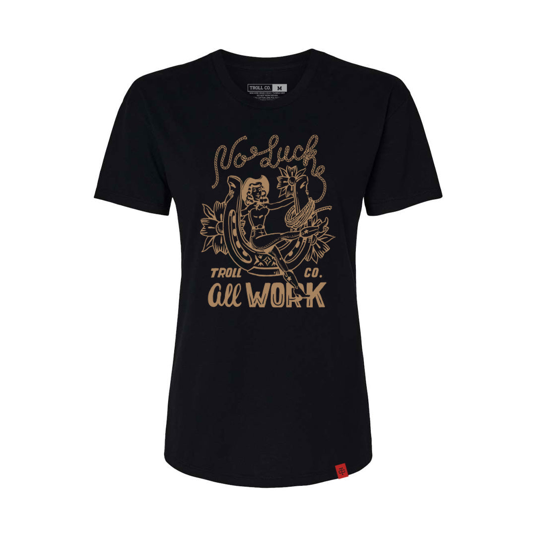 Women's No Luck Graphic Tee - Black Casual T-Shirt for Everyday Wear & Street Style
