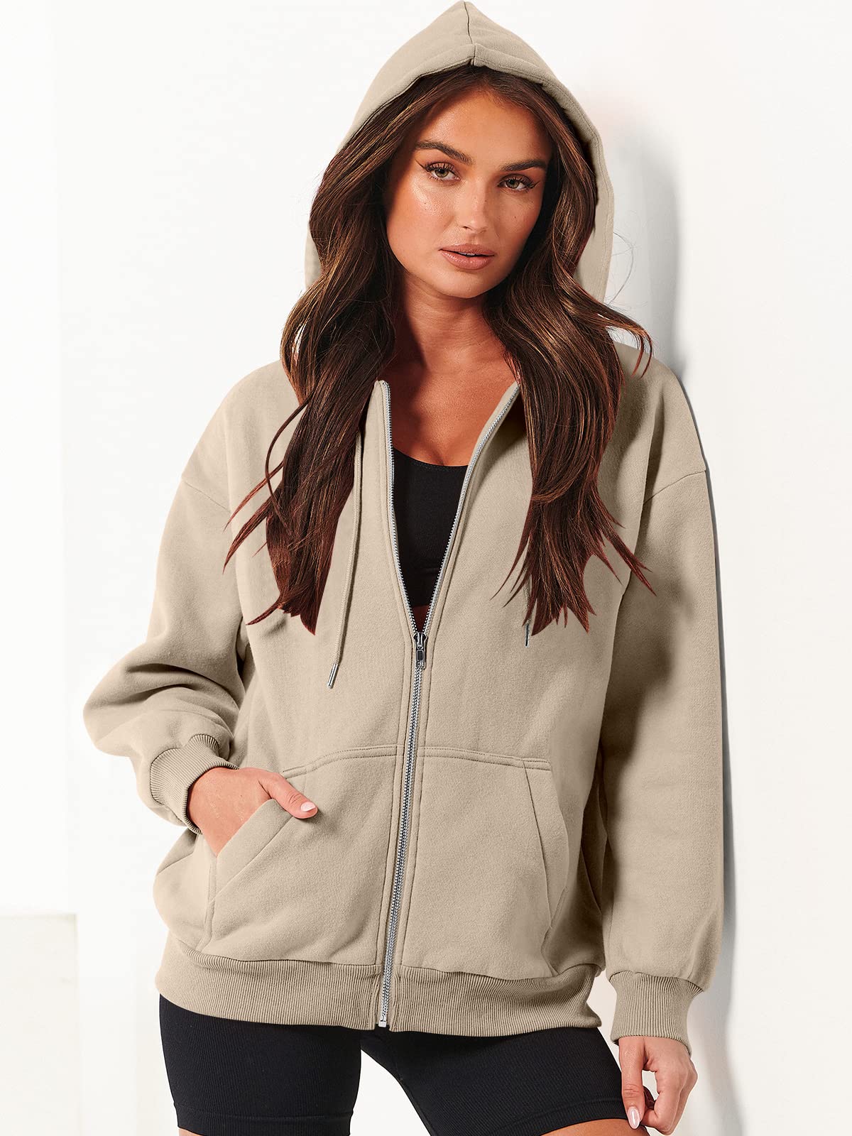 ANRABESS Women's Zip Up Hoodies - Long Sleeve Oversized Fleece Sweatshirt with Pockets | Y2K Fashion Jacket for Fall 2025 | Cozy Casual Wear for Street Style, College, and Lounge Outfits