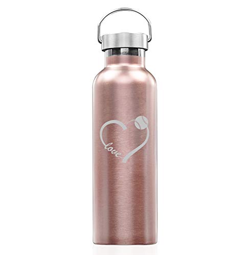 Rose Gold Double Wall Vacuum Insulated Stainless Steel Tumbler - 25oz Travel Mug with Love Heart Design for Baseball & Softball Players - Perfect for Hot/Cold Drinks at Games, Workouts & Outdoor Adventures