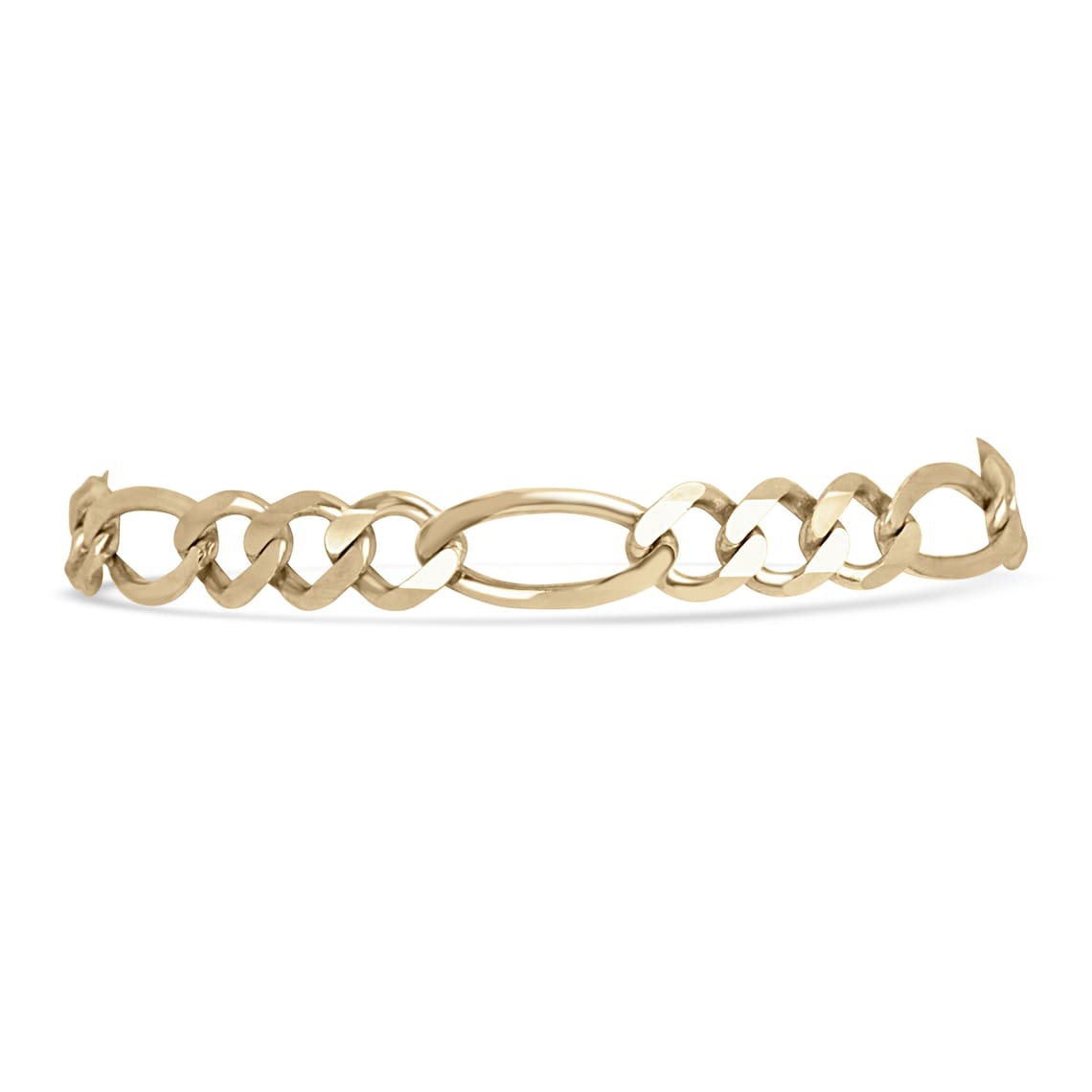 8.20 mm Flat Figaro Chain Bracelet for Men - 10K Yellow Gold - Perfect for Gifts, Weddings & Everyday Wear