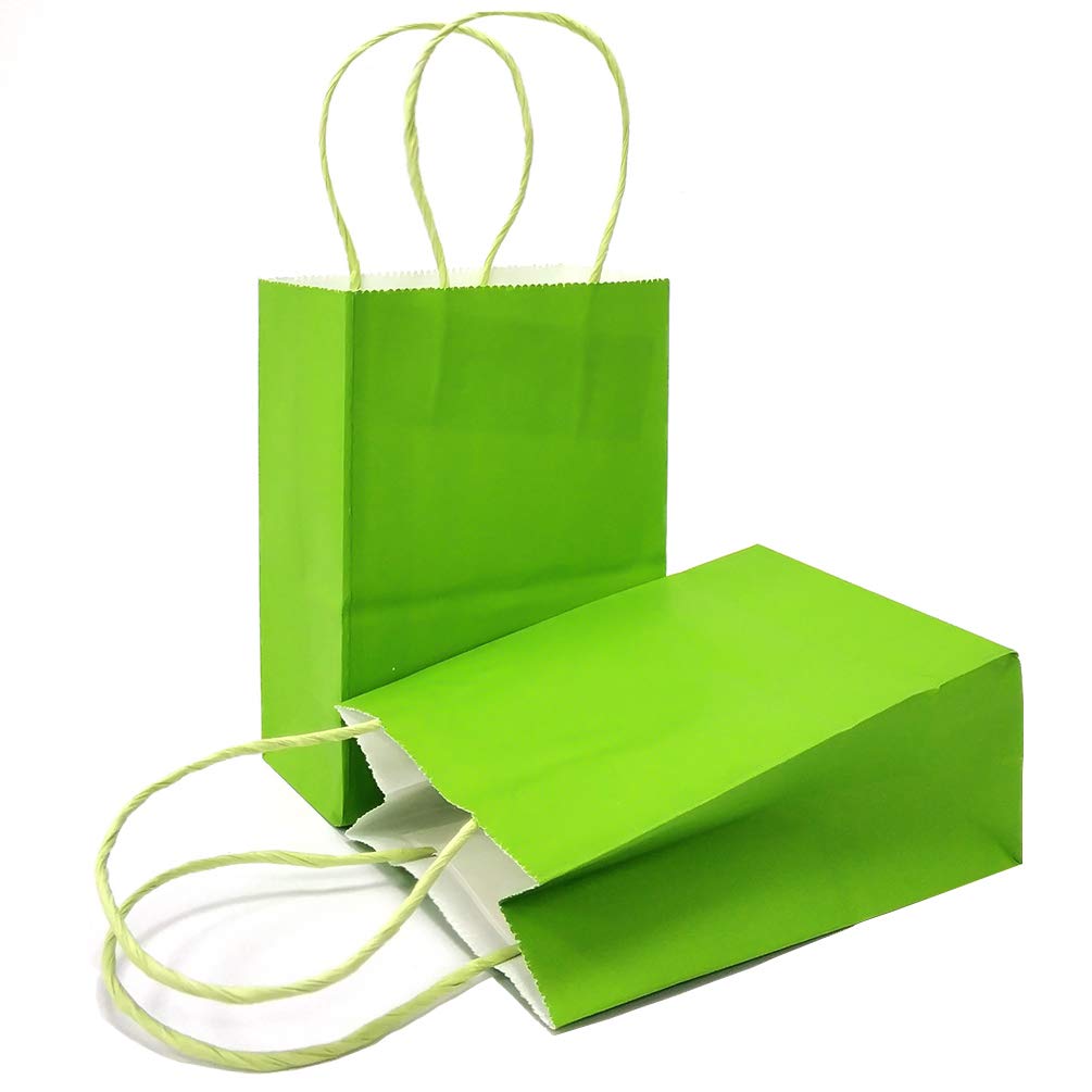 AZOWA 12-Pack Mini Kraft Paper Gift Bags with Handles (4x2.4x6 Inches) - Eco-Friendly Lime Green Small Party Favor Bags for Weddings, Baby Showers & Birthday Gifts