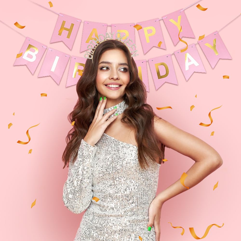 Gold & White Rhinestone Birthday Headbands for Women - Elegant Queen Crowns for Birthday, Christmas & Party Decorations - Perfect for Princess-Themed Celebrations & Special Occasions