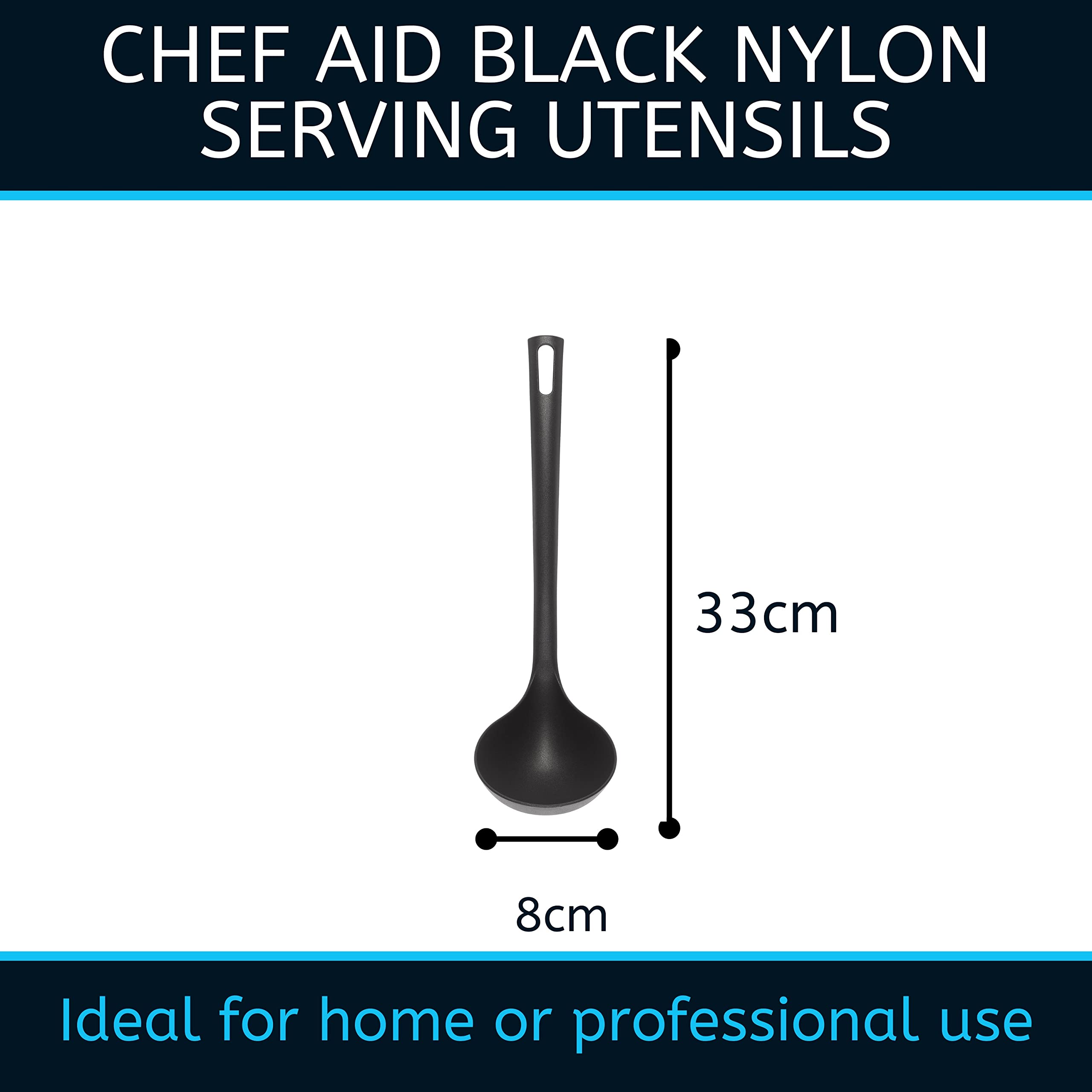 Chef Aid Black Nylon Ladle - BPA-Free Kitchen Utensil for Non-Stick Cookware - Safe & Durable Cooking Spoon - Perfect for Soups, Sauces & Stirring