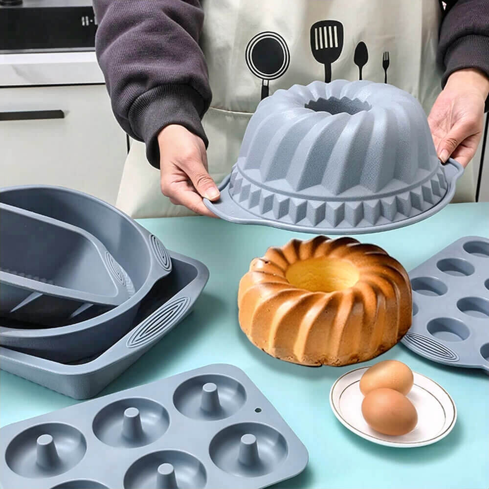 Non-Stick Silicone Baking Pan Set - 6-Piece Premium Oven Safe Bakeware for Cakes, Muffins & Bread - Perfect for Home Baking, Parties & Holiday Treats