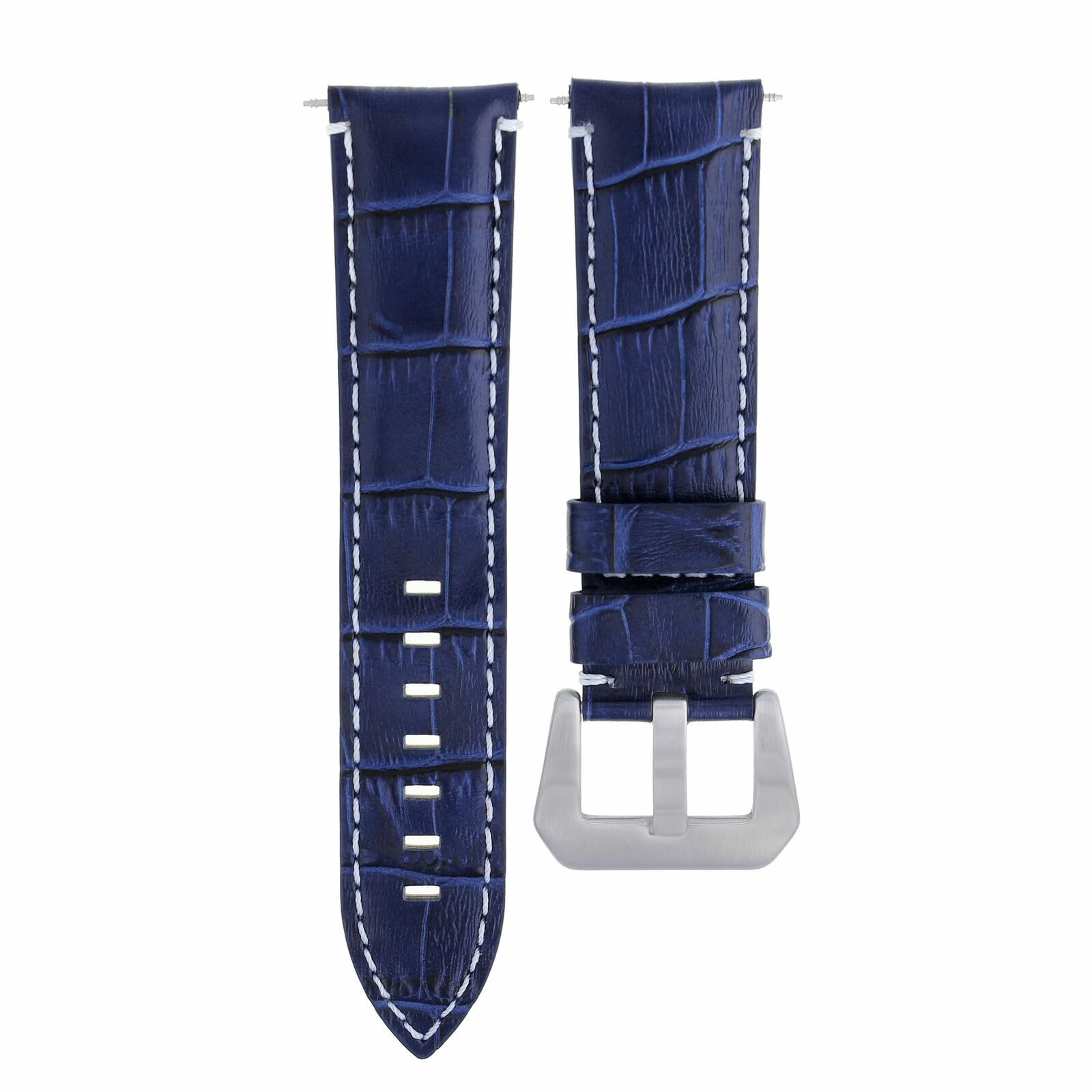 22mm Genuine Leather Watch Band Strap for Breitling Navitimer & Pilot Watches - Blue Leather with White Stitching - Replacement Watch Strap for Men's Luxury Watches, Business & Casual Wear