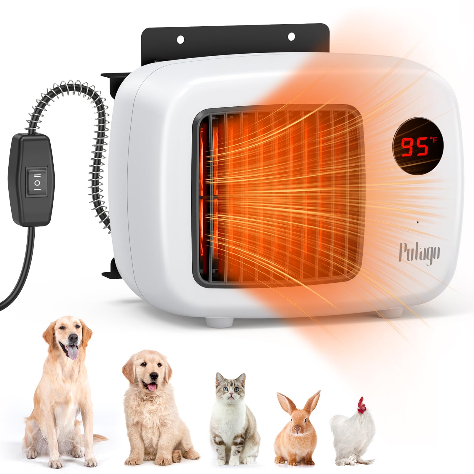 200W/400W Dog House Heater with Thermostat - Safe Outdoor Pet Heater for Dogs, Chicken Coops & Rabbit Hutches - 6FT Chew-Proof Cord (White) - Keep Pets Warm in Winter Kennels, Garages & Barns